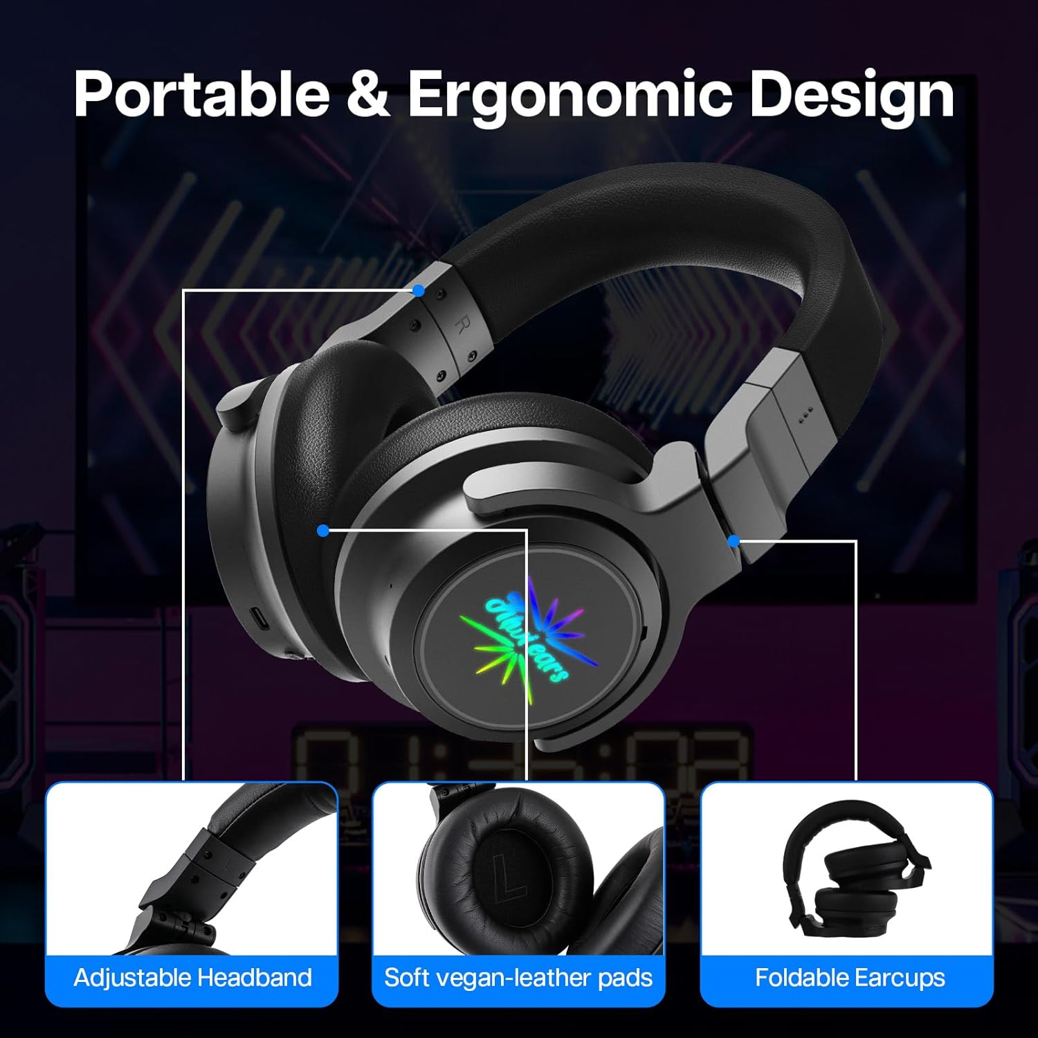 Linsoul Kiwi Ears Aventus Bluetooth 5.4 over Ear Headphones,Wireless DJ Studio Monitor Headphone, Dual Dynamic Driver Gaming Headphones with Hybrid ANC, 82H Playtime for Podcast Gaming Guitar image number 5