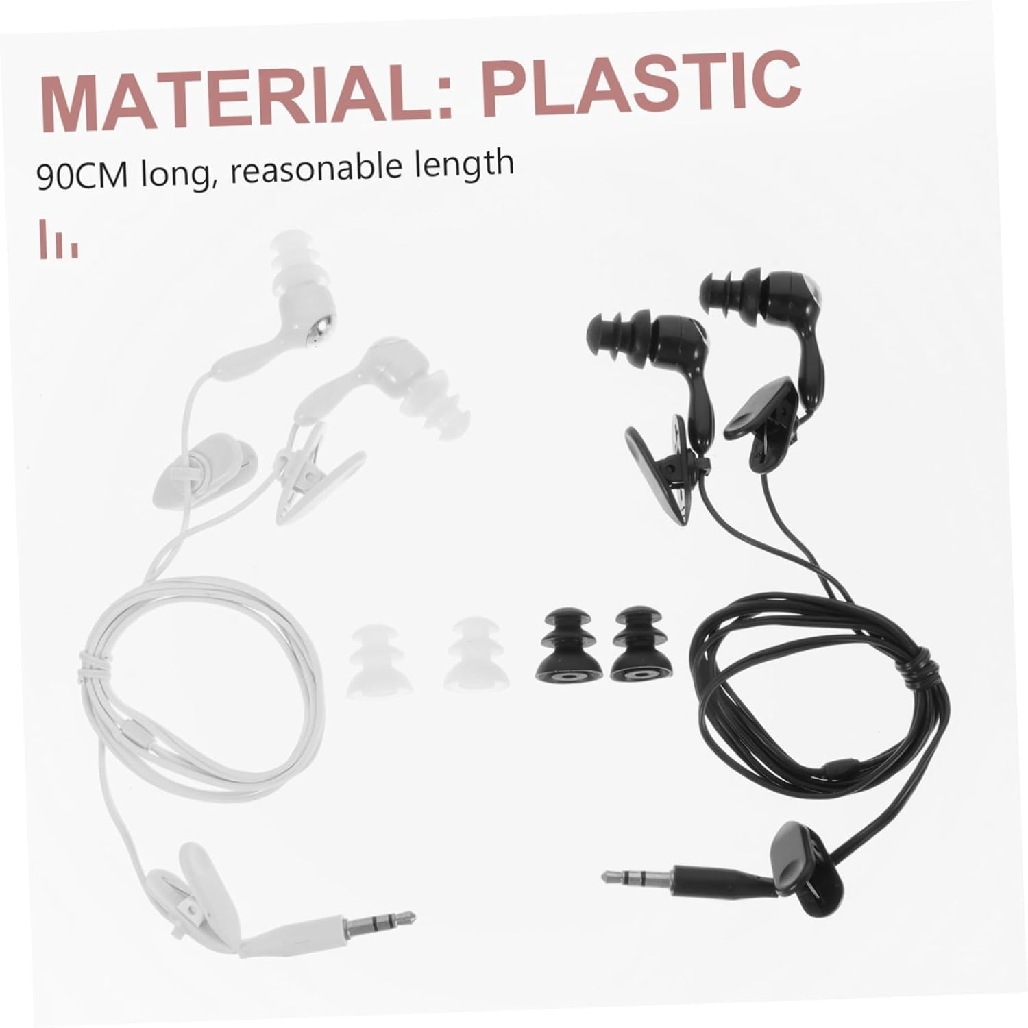 DIYEAH 2Pcs Waterproof Mp3 Earphones 3.5Mm Ear Hook, In-Ear Swimming and Diving Earbuds, Compatible Music Players, Suitable for Surfing and Shower Use, White and Black Colors image number 4