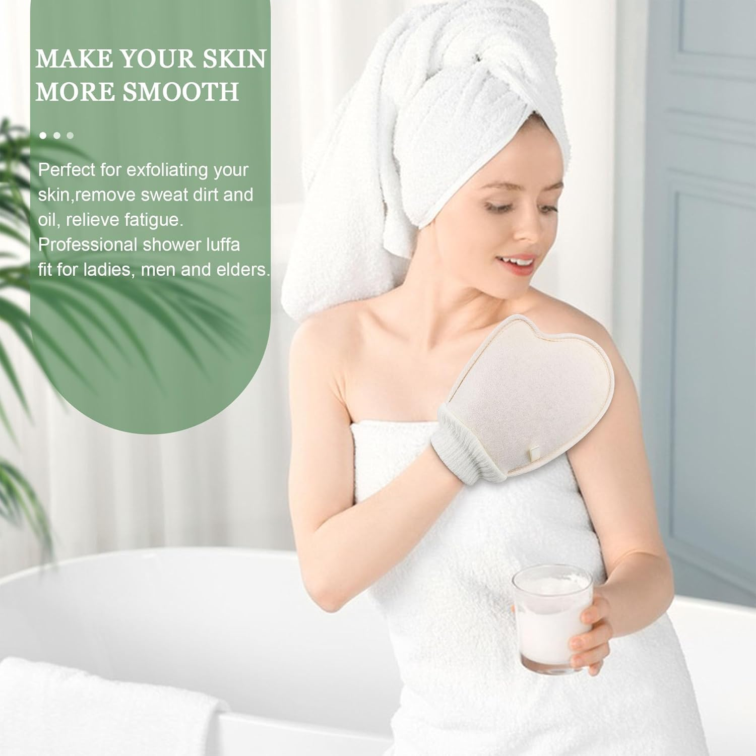 Natural Loofah Exfoliating Body Scrubber, Bath Loofa Scrub Exfoliator Mitten Glove Shower Luffa Sponge Pad for Men Women Elderly (1 Pcs, Double-Sided) image number 6