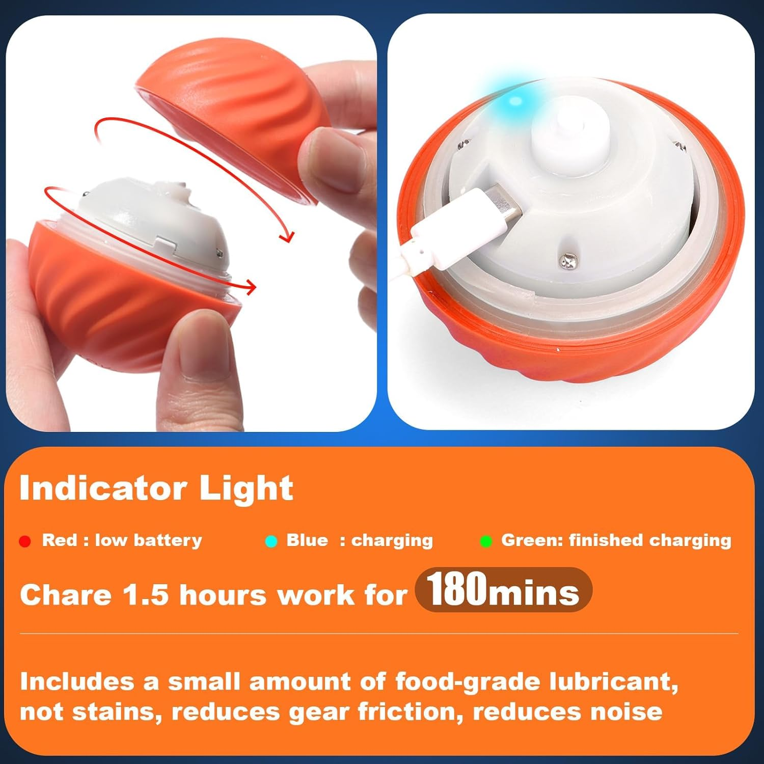 Interactive Dog Toys, Electric Dog Ball Toy with Cover, Automatic Dog Toys to Keep Them Busy, Moving Dog Enrichment Toys for Small/Medium/Large Dogs (Large Orange) image number 4