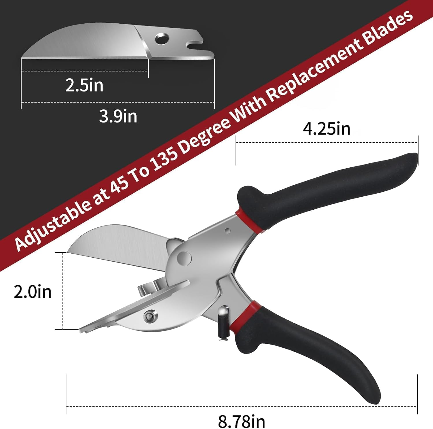 Multi-Angle Miter Shears - Adjustable 45&deg;-135&deg; Angular Trim Cutter Tool for Soft Wood, Plastic & PVC Molding, Shoe Molding with 2 Replacement Blades, Heavy Duty Miter Scissors for DIY Carpentry image number 2