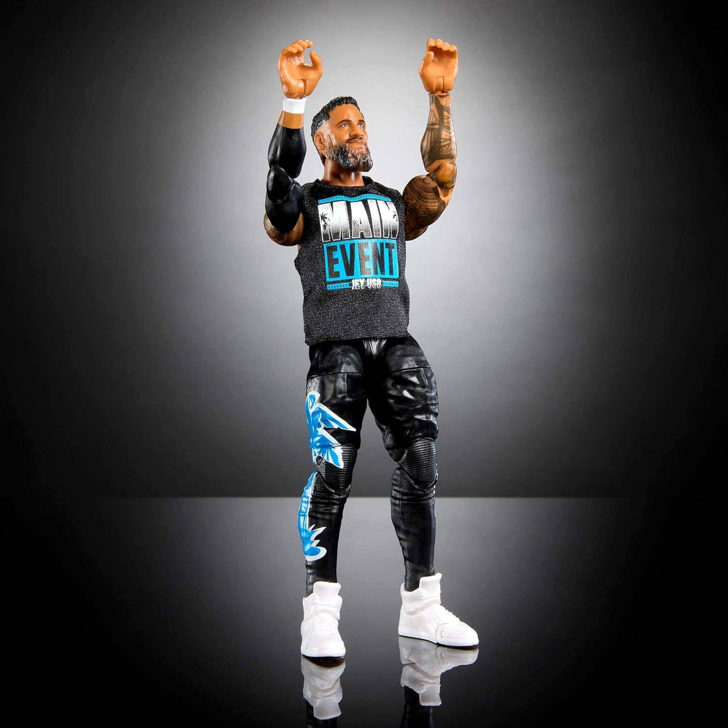 Mattel WWE Top Picks Elite Action Figure & Accessories Set, Jey USO 6-Inch Collectible with Swappable Hands, Ring Gear & 25 Articulation Points image number 4