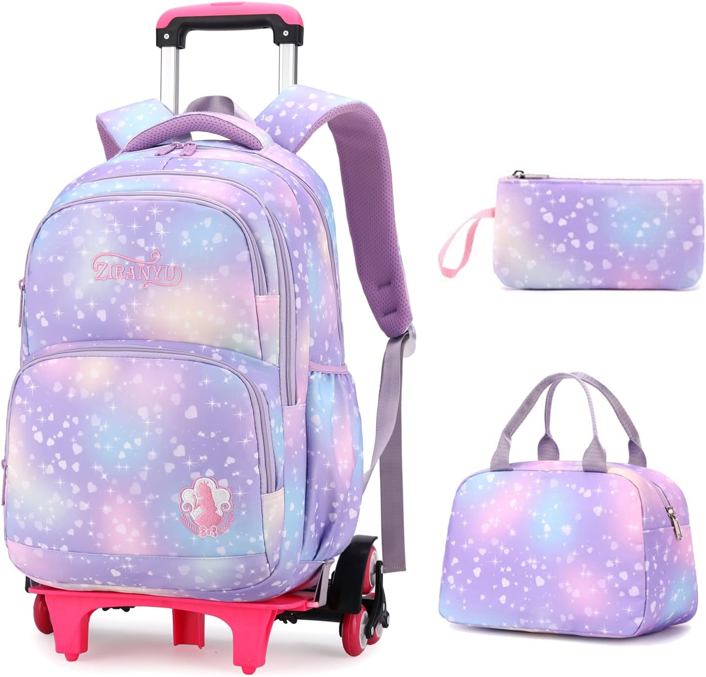 Dream Princess Wind Rolling Backpack for Girls Wheeled Travel Bag Trolley School Bag image number 4