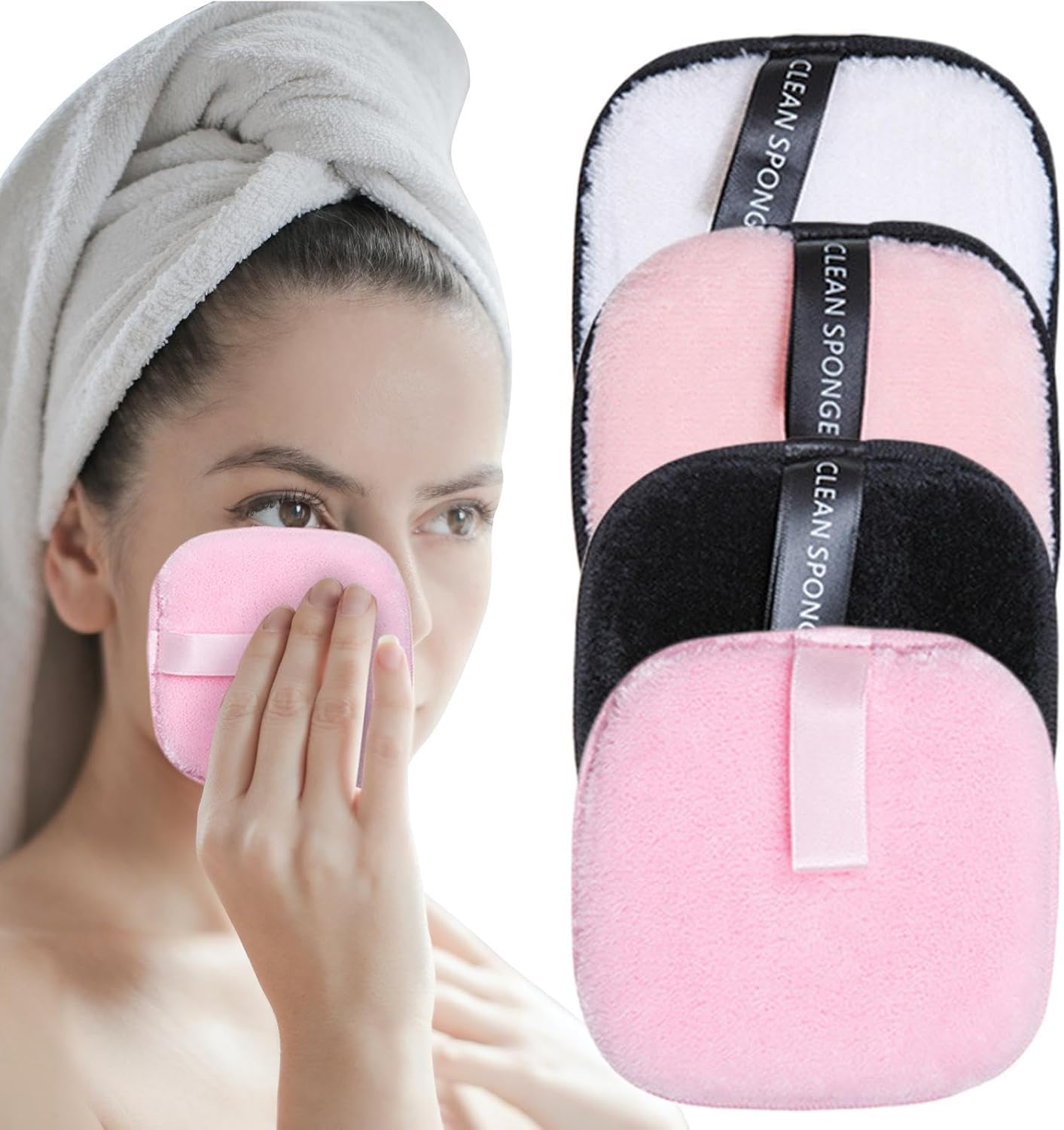 Reusable Makeup Remover Puff - 4 Facial Sponges | Facial Sponge Cleaning | Facial Cleansing Wipes | Flannel Face Wash Puff | Eco Friendly Facial Cleansing Pads