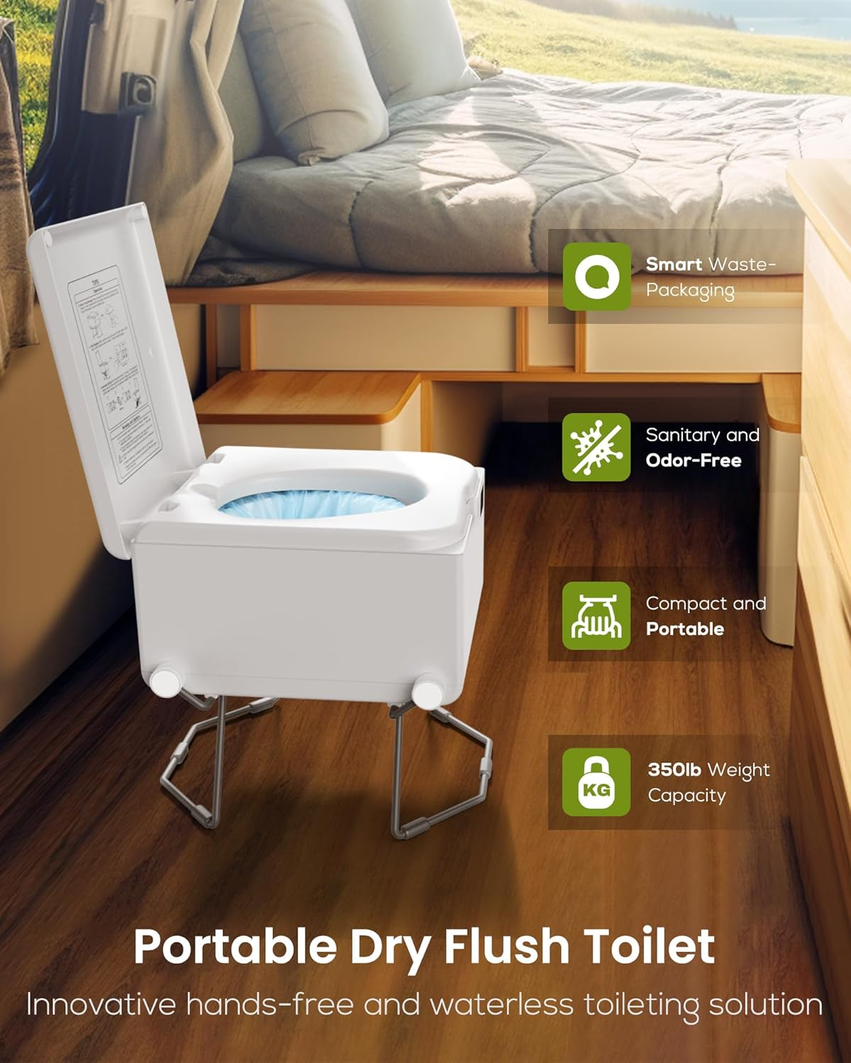 Modiwell Dry Flush Toilet &ndash; Waterless, Odorless, Self-Contained | Rechargeable Portable Toilet for Rvs, Van, Boat, Tiny House, Off-Grid | Easier to Use than Composting or Incinerator Toilets image number 3