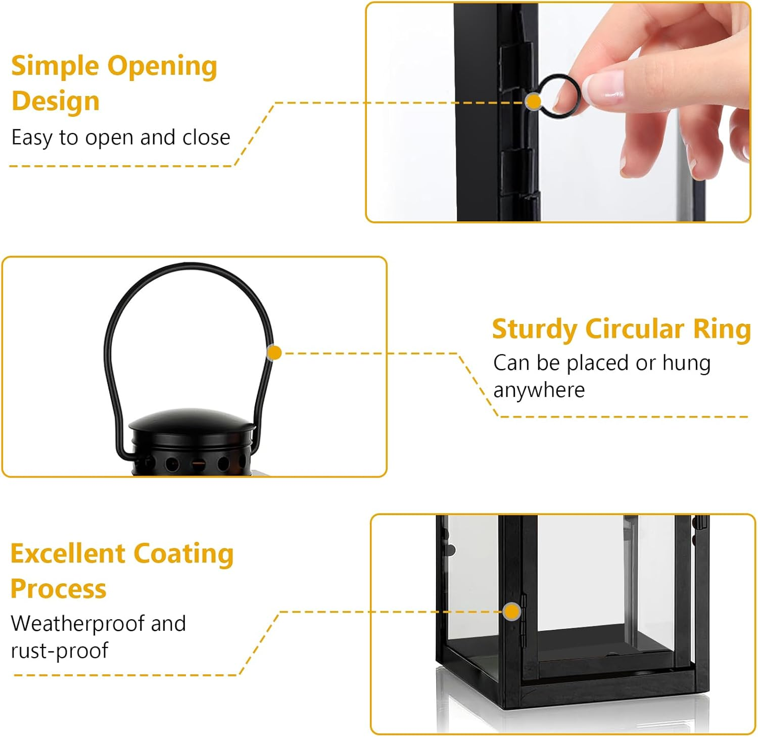 Lantern for Candles, Pack of 2, (24 + 35 Cm High) Garden Lantern, Metal Lanterns for Outdoor Use, Large Lanterns, Grave Lantern, Candle Lantern, Glass Lantern, Hanging Christmas Day Decoration, Black image number 6