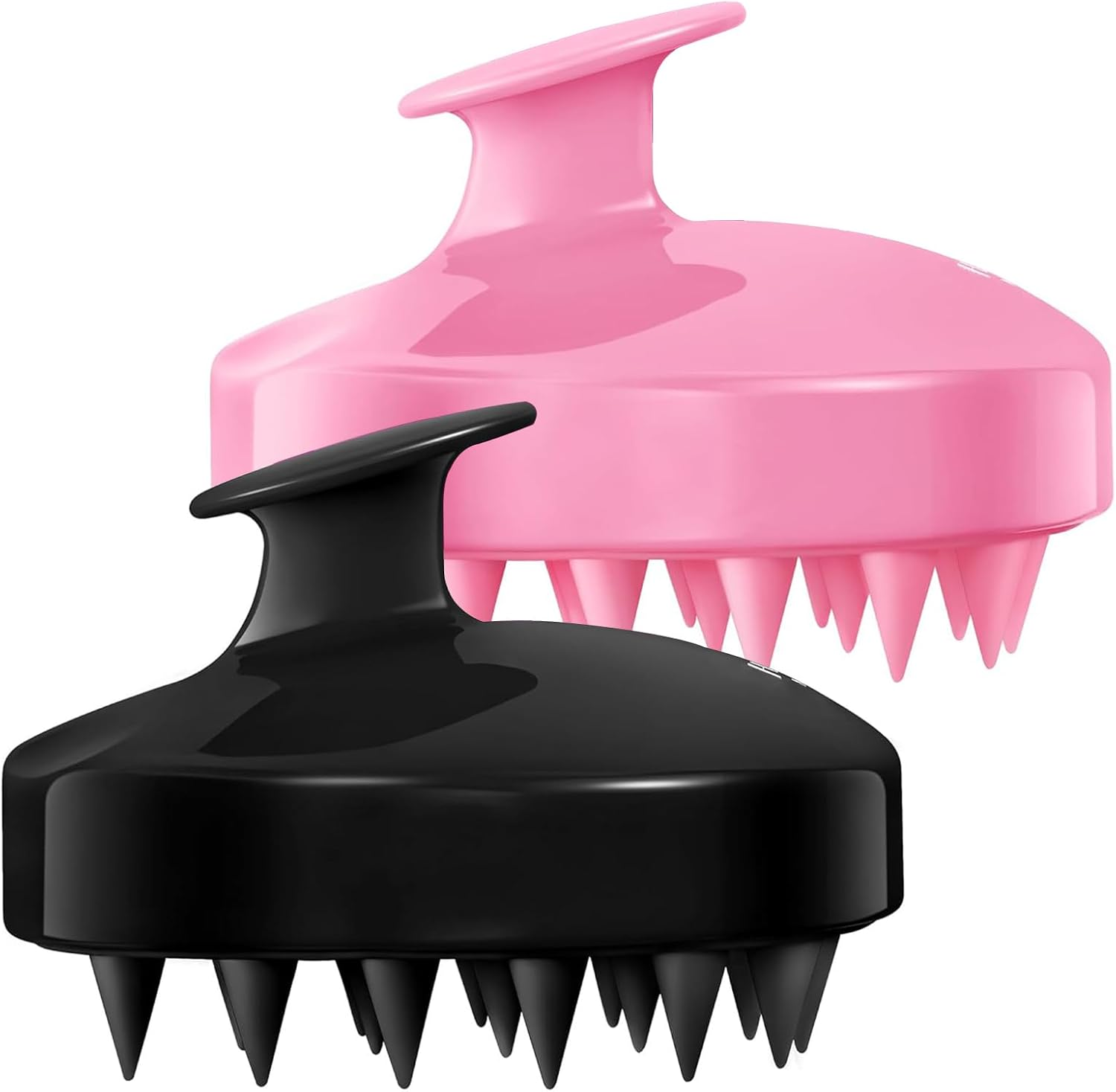 Scalp Massage Brush, 2 Pcs Soft Silicone Shampoo Hair Brush for Exfoliating and Head Massage, Stimulates Hair Growth, Reduces Dandruff, Hair Gentle Head Massage Brush for Wet Dry Hair (Black+Pink)