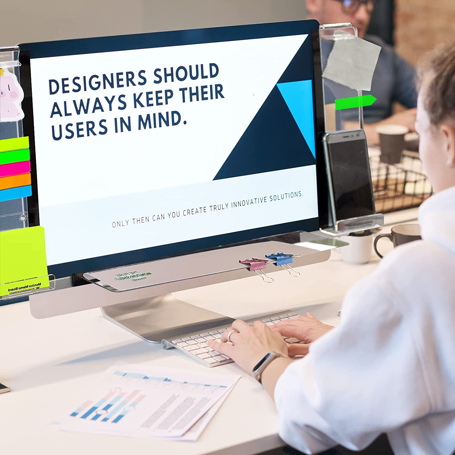 Daily Treasures Acrylic Monitor Memo Board, 7Pcs Set Includes 2Pcs Computer Monitors Side Panel(Left+Right), 1Pcs Message Memo Pad Shelve+4 Set Sticky Notes for Office Home Desk Organizer Phone Holder image number 3