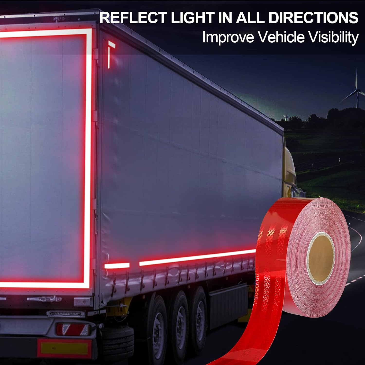 XFXIA Reflective Tape Waterproof, 20M*5Cm Reflective Warning Sticker High Intensity Self-Adhesive Safety Tape for Vehicles Car Trailers Night, Reflector Tapes for Road Facilities Safety Reminder (Red)