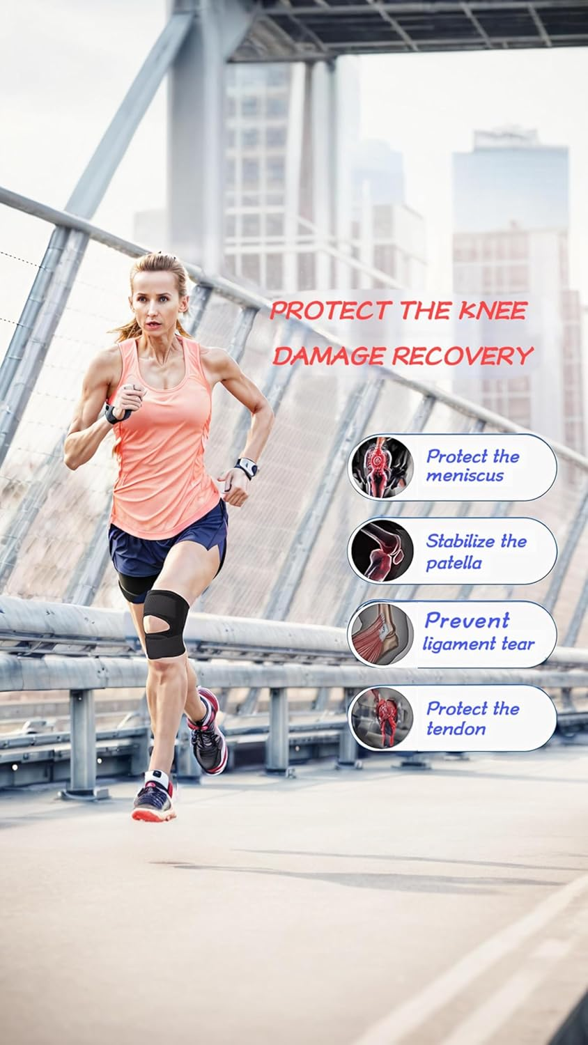 Honwor Breathable Knee Brace with Side Stabilizers - Relief for Meniscus Tear, ACL, Arthritis, and Joint Pain. Adjustable Support for Sports Injuries - Men and Women One Pcs|Black|Right. image number 4