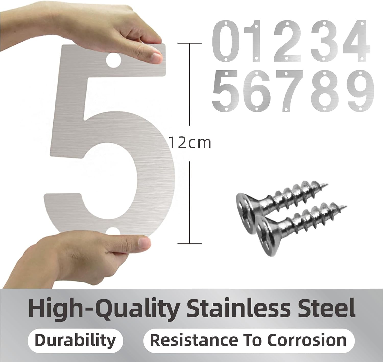 Bay Breeze Stainless Steel House Number Sign, 12Cm, Silver-0, Modern Elegant Style, Wall Mount, Outdoor/Indoor Use image number 5