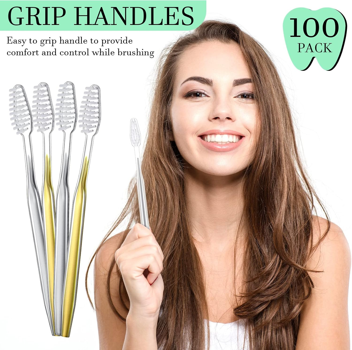 Remerry 100 Pack Individually Wrapped Disposable Toothbrushes Bulk Travel Toothbrushes Manual Disposable Tooth Brush Soft Bristle Tooth Brush for Adults Hotel Guest Camping Travel, 2 Colors image number 2