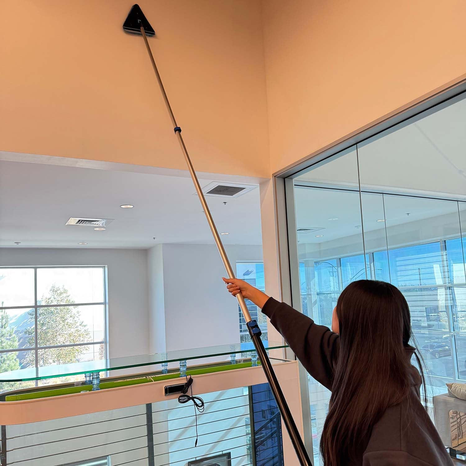 CXU 16 Feet High Ceilings Baseboard Wall Cleaner Mop with 8 Ft Extension Pole, Cobweb Duster, Window Cleaning Squeegee Kit (8Ft)