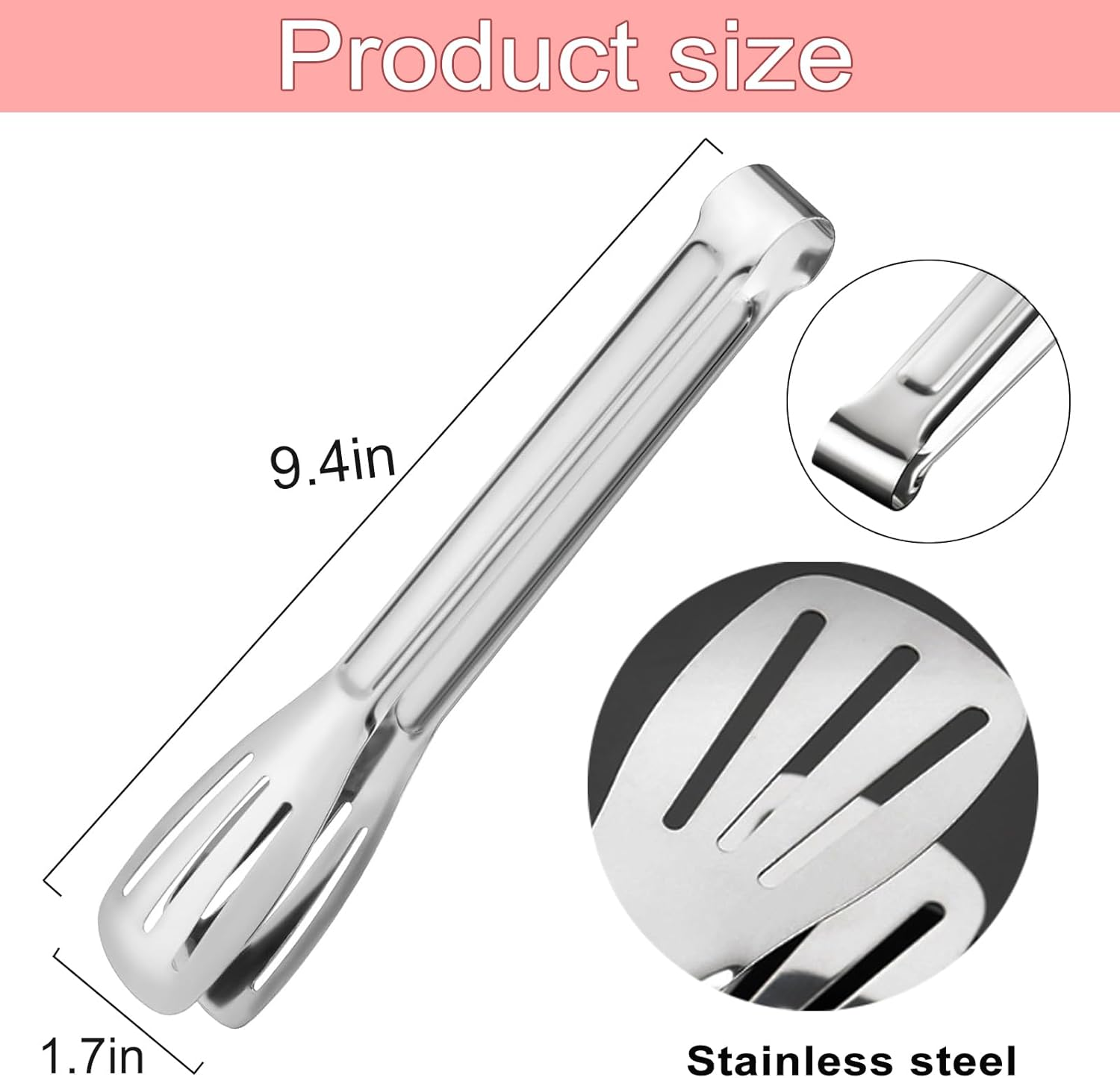 3Pcs Stainless Steel Kitchen Tongs - Suitable for BBQ, Pasta, Meat, and Home Party (9In)