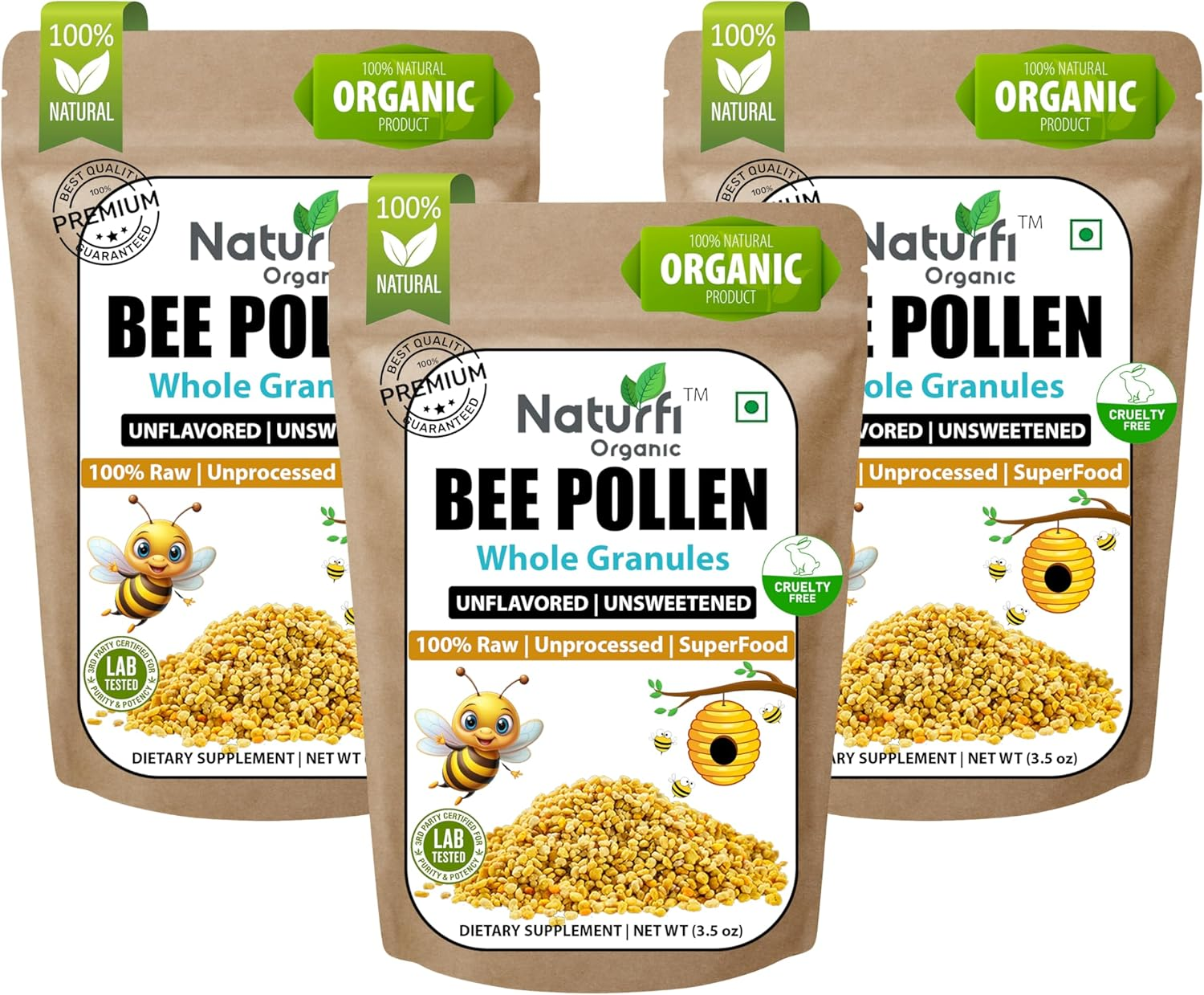 USDA Organic - Bee Pollen Granules 300 Gm | 1000Mg Dosage | Premium Quality | Not Imported | Great for Energy | Nutrient-Rich Honey Food