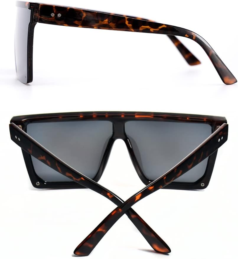 2 Pair Square Flat Top Sunglasses for Women Men, Big Fashion Oversized Rimless Shades Large Mirrored Sunnies image number 1
