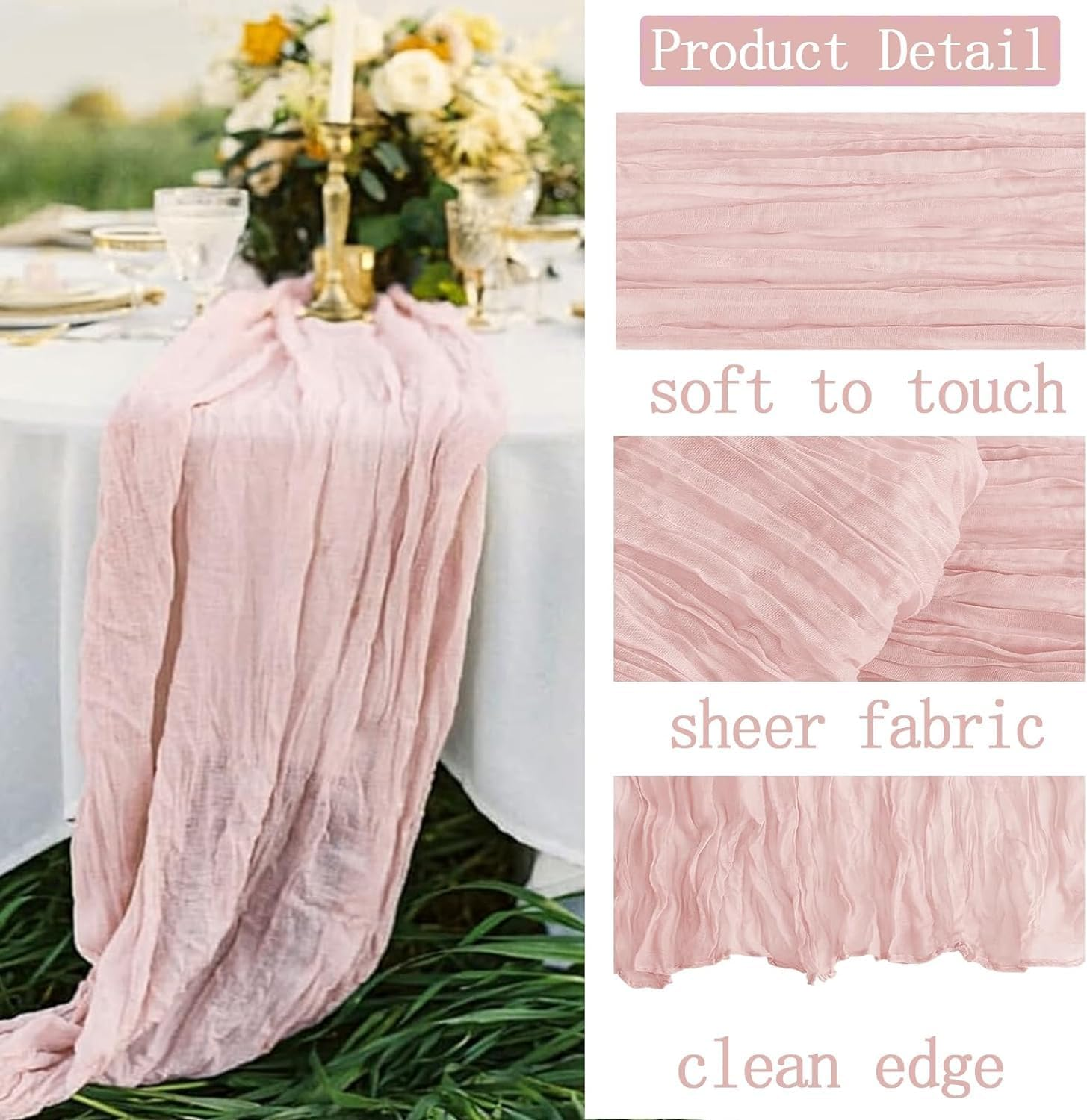 3 Piece 10Ft Cheesecloth Table Runner, Table Decor Romantic Wedding Runner Gauze Table Runner for Baby Shower Bridal Shower Wedding Birthday Party Table Decor (Pink, 4 Pcs-10Ft)