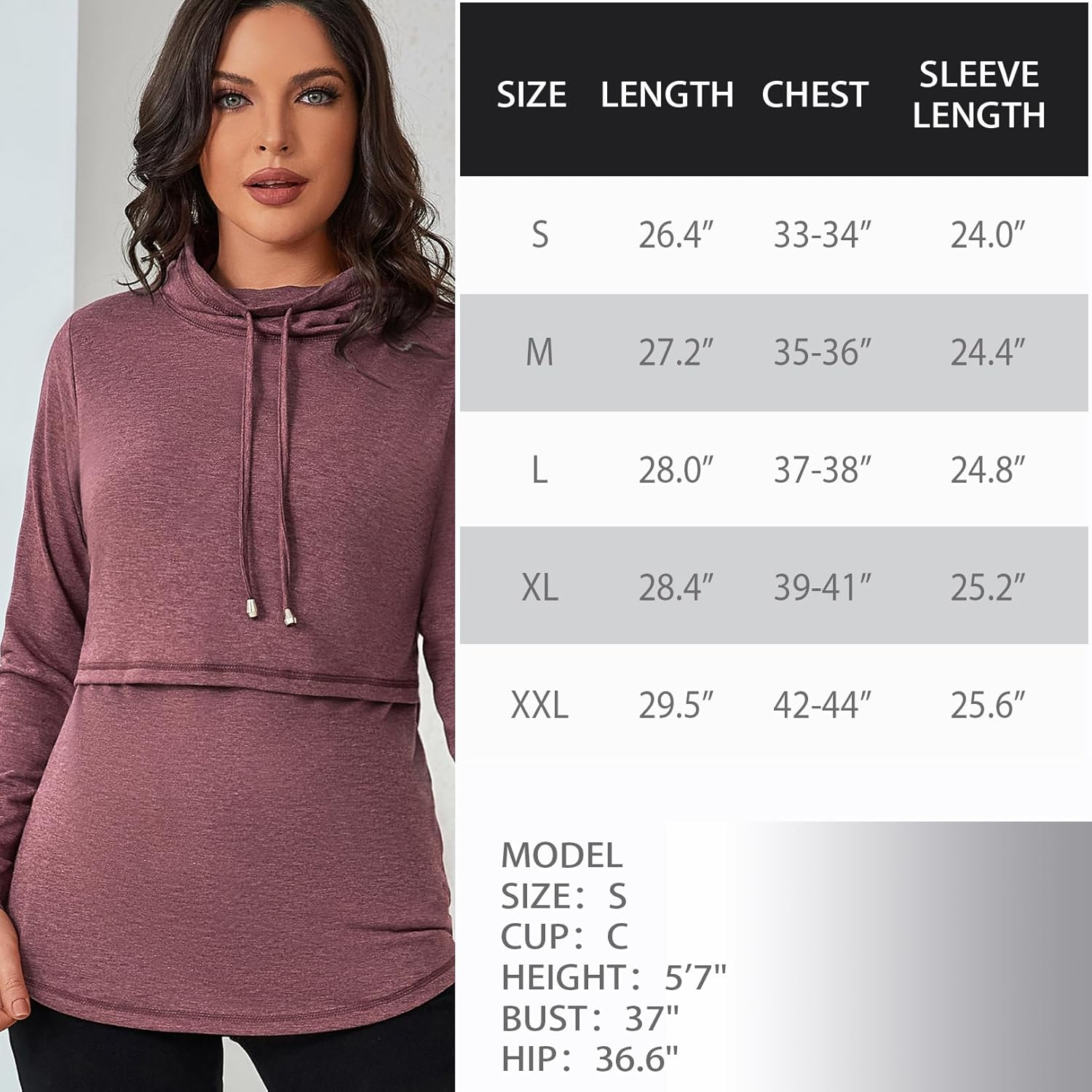 GINKANA Womens Nursing Tops Breastfeeding Sweatshirts Shirts Long Sleeve Drawstring Cowl Neck Nursing Tee Shirts Blouse image number 7