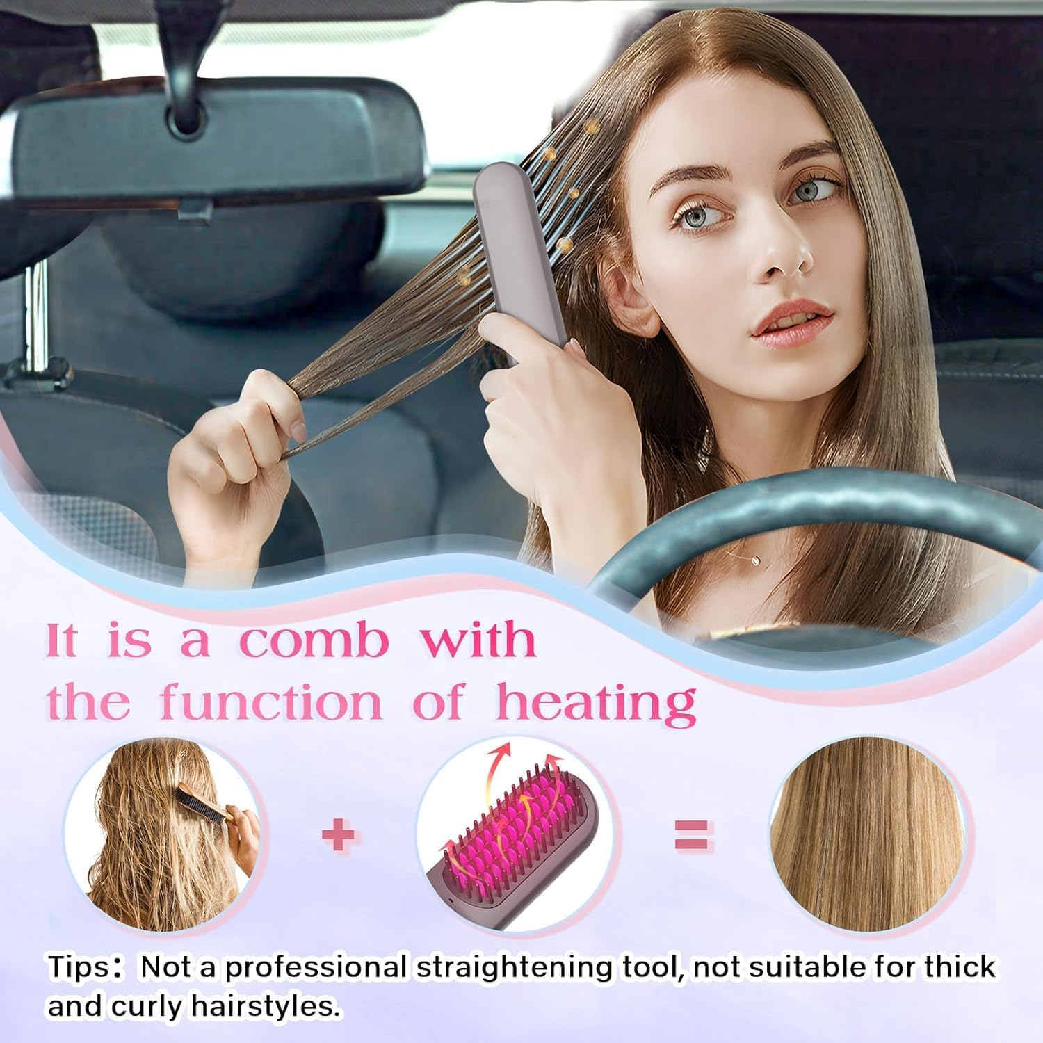 Cordless Hair Straightener Brush, Portable Straightening Brush for Women, Mini Hair Straightener for Travel, 9600Mah Rechargeable Fast Heating Electric Hair Straight Comb, 8X2X1.8Inch, 0.9Lb, Gray image number 2