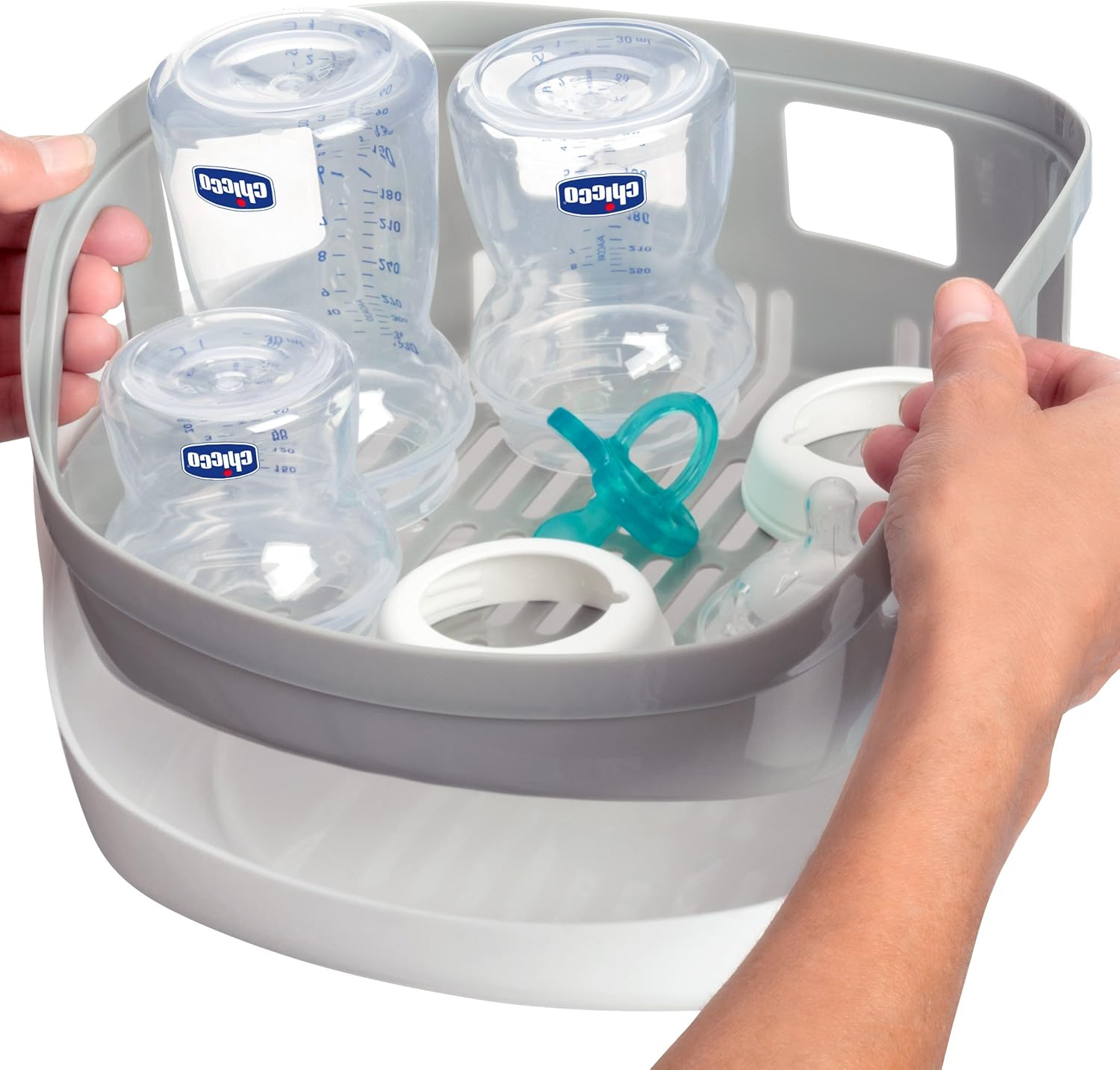 Microwave Steam Sterilizer - Eliminates 99.9% of Harmful Bacteria Quickly and Naturally with the Power of Steam, White/Grey