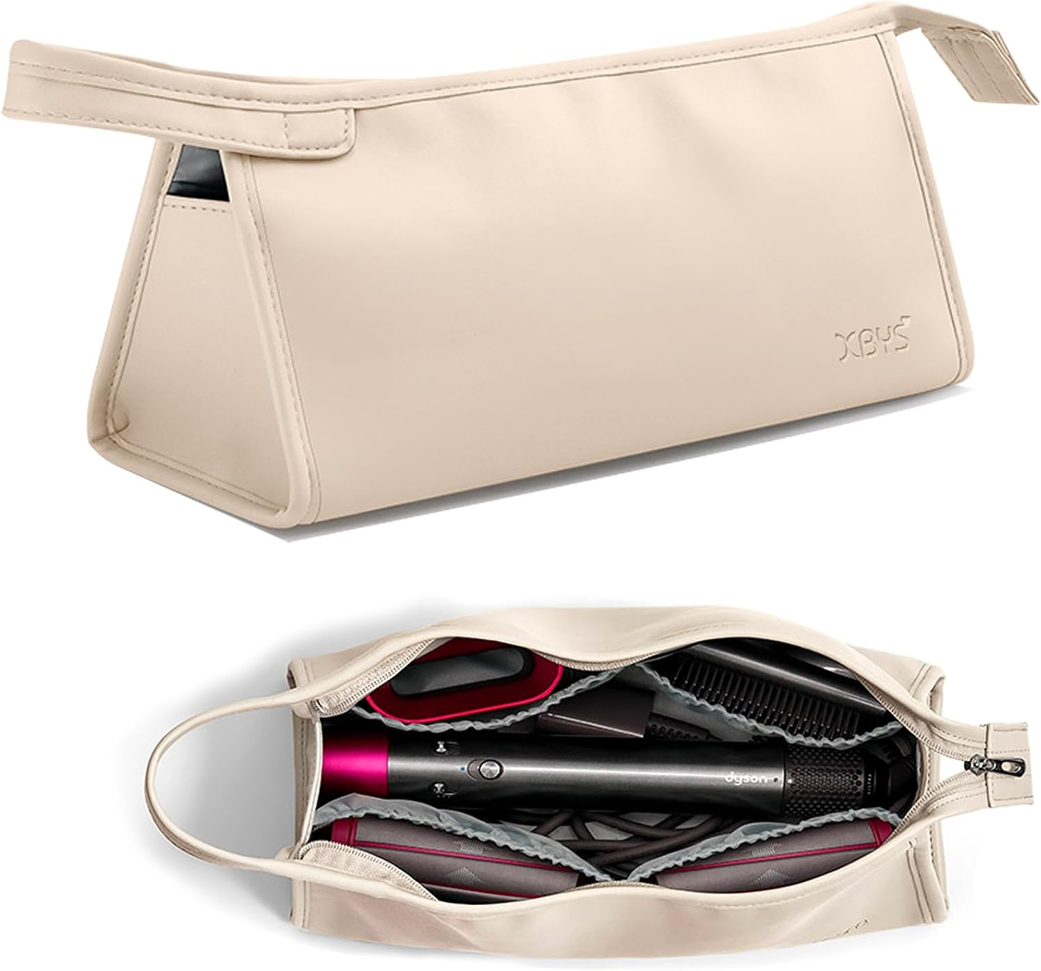 Veki PU Leather Travel Case for Airwrap Styler, Portable Travel Storage Bag for Shark Flexstyle Air Styling & Drying System, Waterproof Carrying Case Organizer Airwrap Styler and Attachments, Beige,