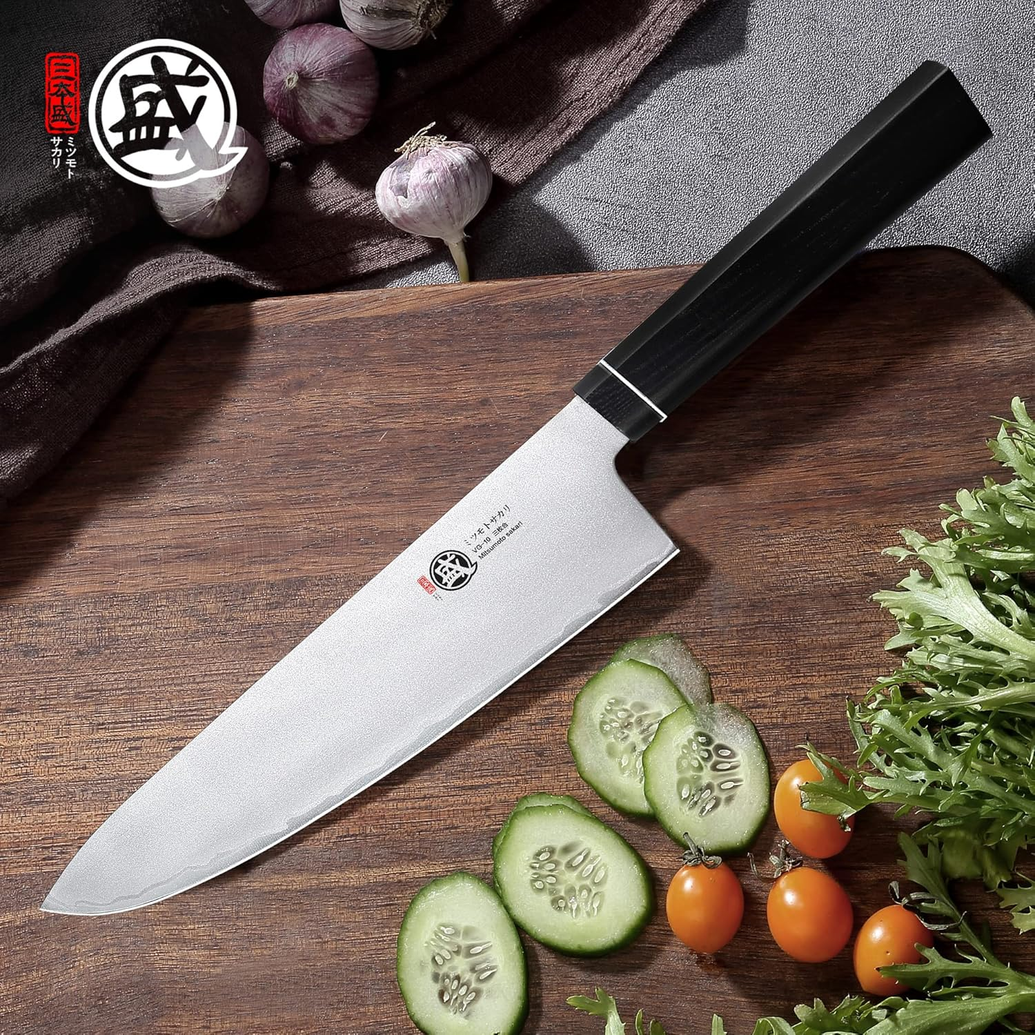 MITSUMOTO SAKARI 21 Cm Japanese Gyuto Chef Knife, Professional VG-10 Steel Kitchen Knife, Hand Forged Japanese Knife Cooking Knife(G10 Handle & Wooden Box) image number 4