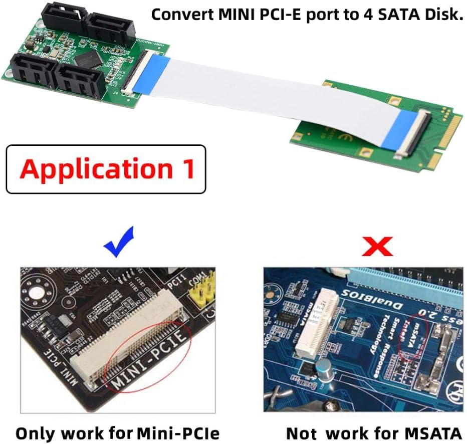 Chenyang Mini PCI-E/M.2(A+E Key) to 4 SATA 3.0 Extension Card Adapter for Motherboard SATA Hard Drive Port Extension with 10Cm Flat Cable - B/M-Key To Sata Dual Ports Vertical image number 3