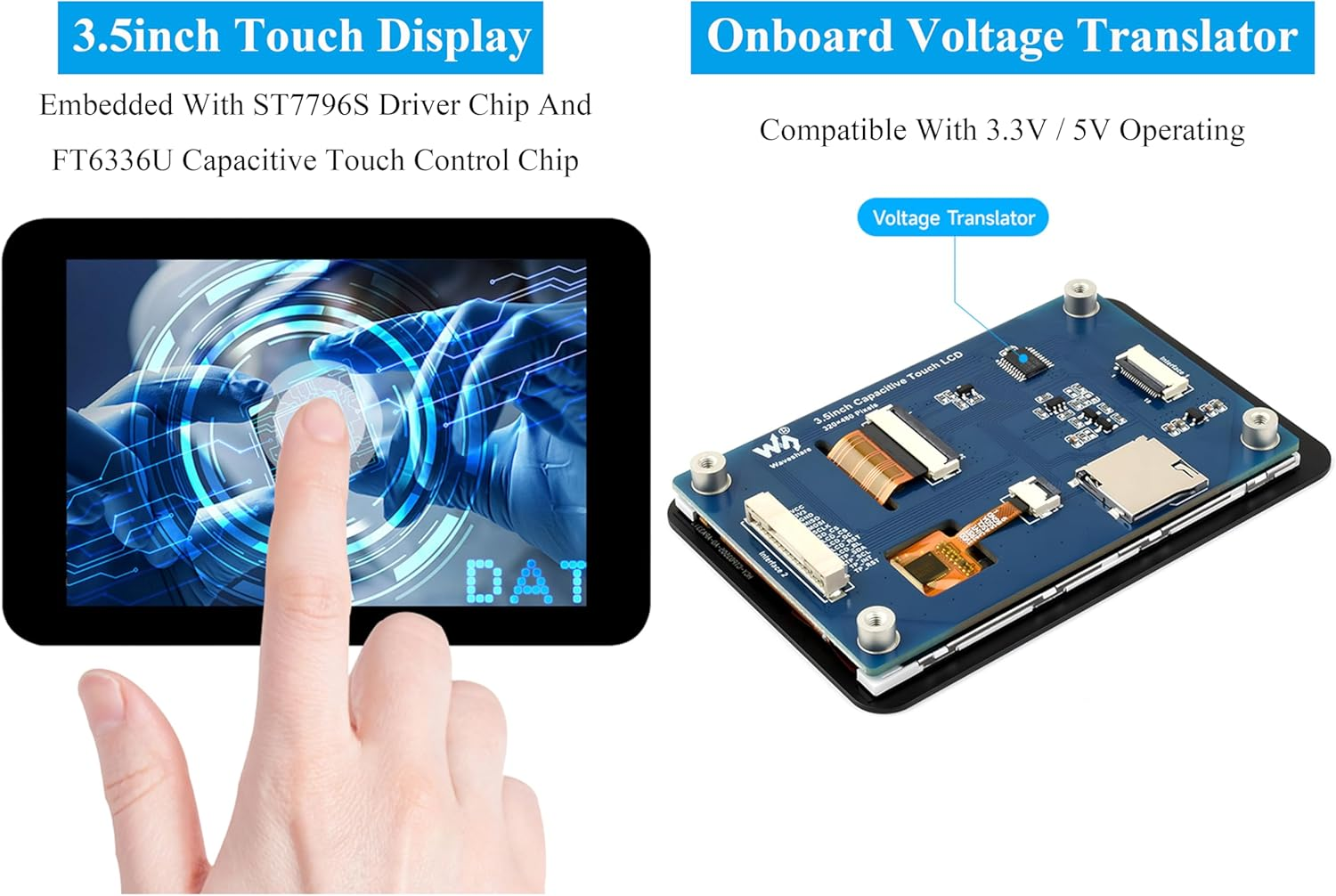3.5Inch Capacitive Touch Screen Compatible with Raspberry Pi 5/4B/3B+/Zero/Zero W/Zero 2W/Pico/Pico W/Pico 2/Pico 2 W/ ESP32 /Ar-Duino, IPS Display 320X480 Resolution, SPI and I2C Control Interfaces