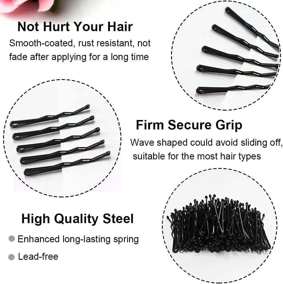 Mini Black Bobby Pins 1.38 Inch with Cute Storage Case, Hair Styling Accessories for Women and Girls - Tisuff