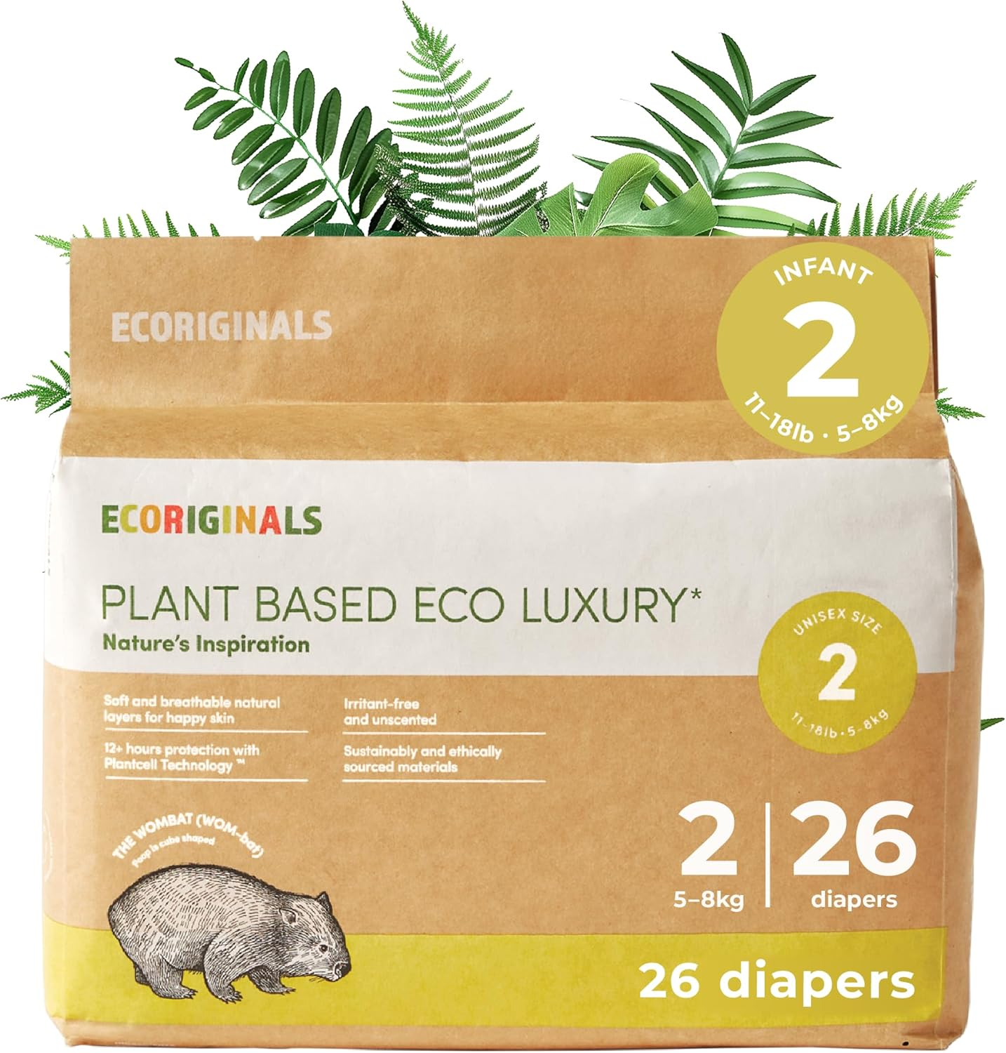 Ecoriginals - 26 Eco Infant Nappies Size 2 - Baby Nappies with 100% Plant-Based Layers, Disposable & Hypoallergenic Baby Essentials for Infant Babies - Secure Fit Baby Nappies (5-8Kg), 1 Pack image number 3