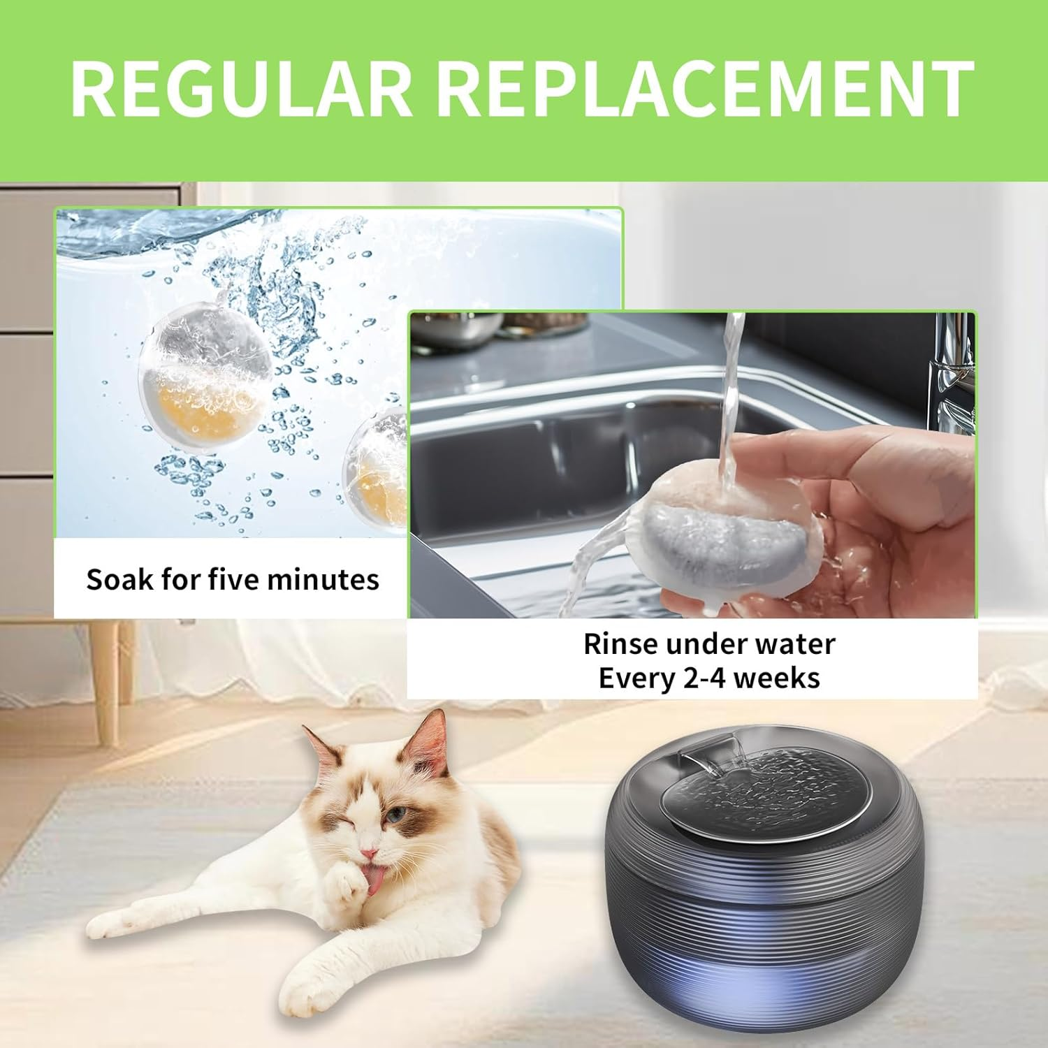 Cat Fountain Filter, Pack of 15 Replacement Filters with Resin Activated Carbon, Drinking Fountain Filter with 15 Replacement Sponge in 3 Shapes, Filter for Cat Fountain for 84FL Oz/2.5 L Drinking image number 3
