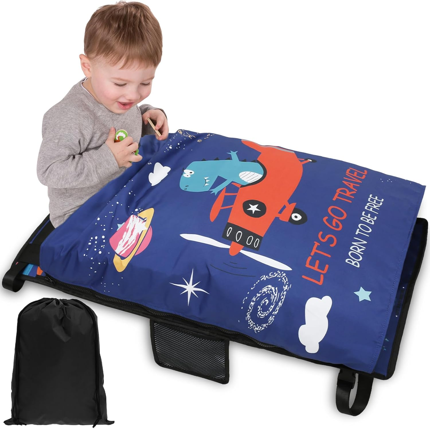 Toddler Travel Airplane Bed, Kids Airplane Seat Extender Travel Bed, Toddler Airplane Seat Extender, Baby Portable Plane Bed Foot Rest for Flights (A)