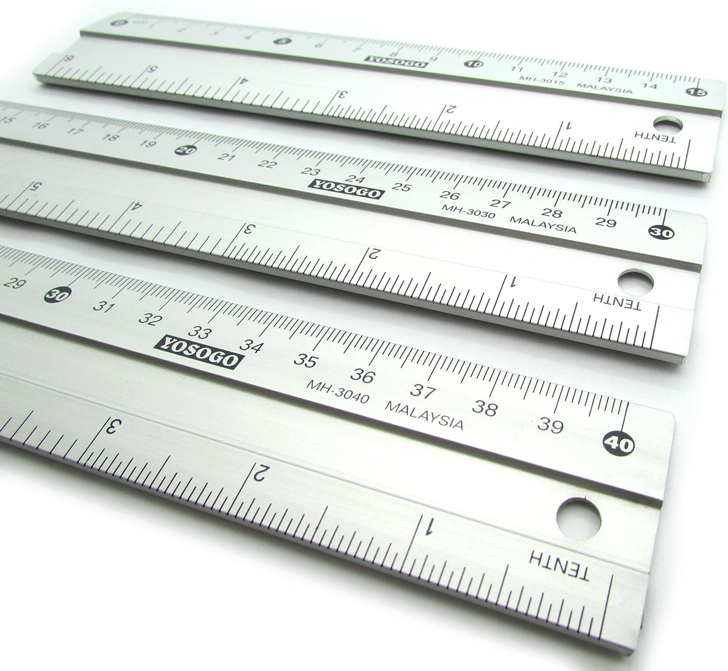 Anti- Slip Aluminum Rulers for Drawing, Set of 3 Pieces (6, 8 and 12 Inch) - Centimetres and Inch Scales for Precise Work, School and Home
