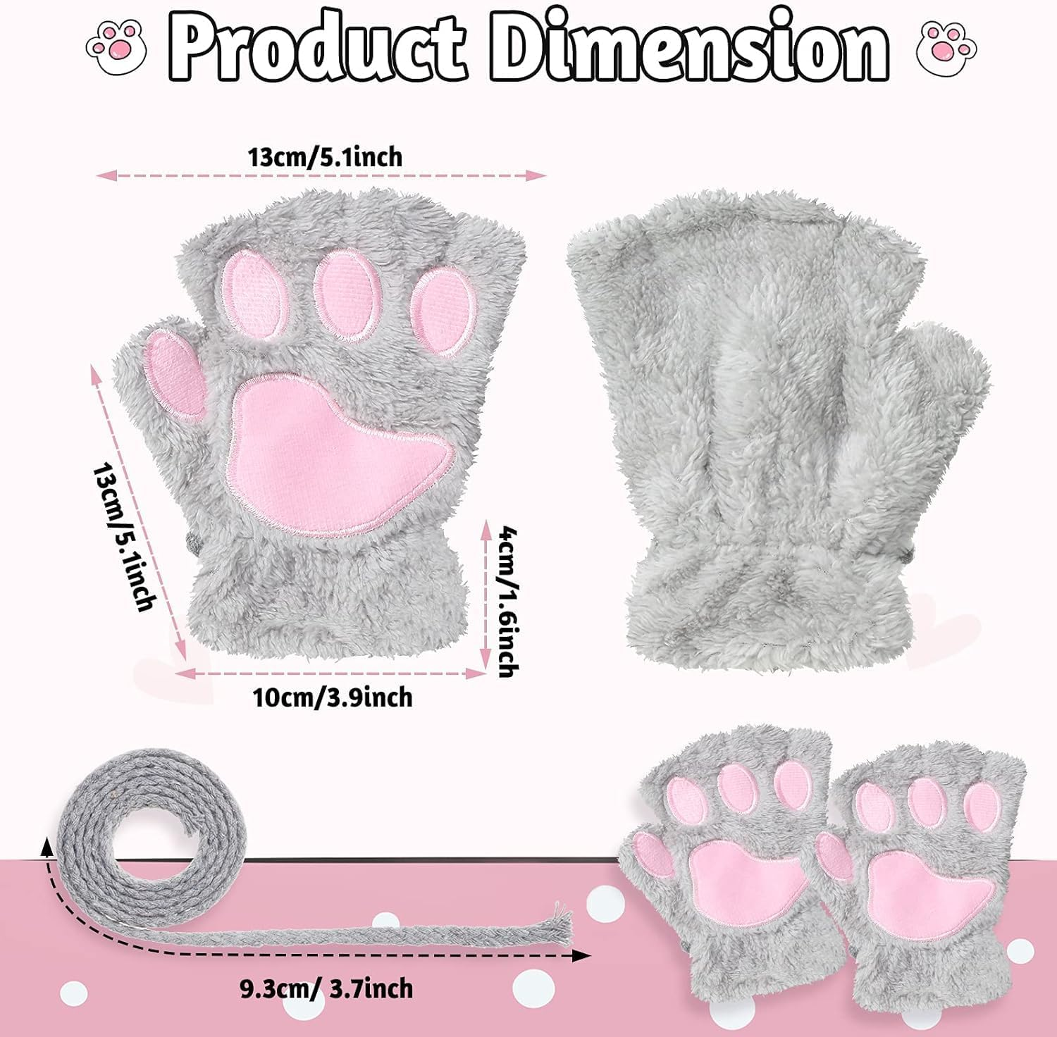 Acemedia 4 Pairs of Cute Cat Claw Gloves, Fingerless Gloves, Bare Gloves, Half-Fingered Gloves, Winter Plush Gloves image number 2