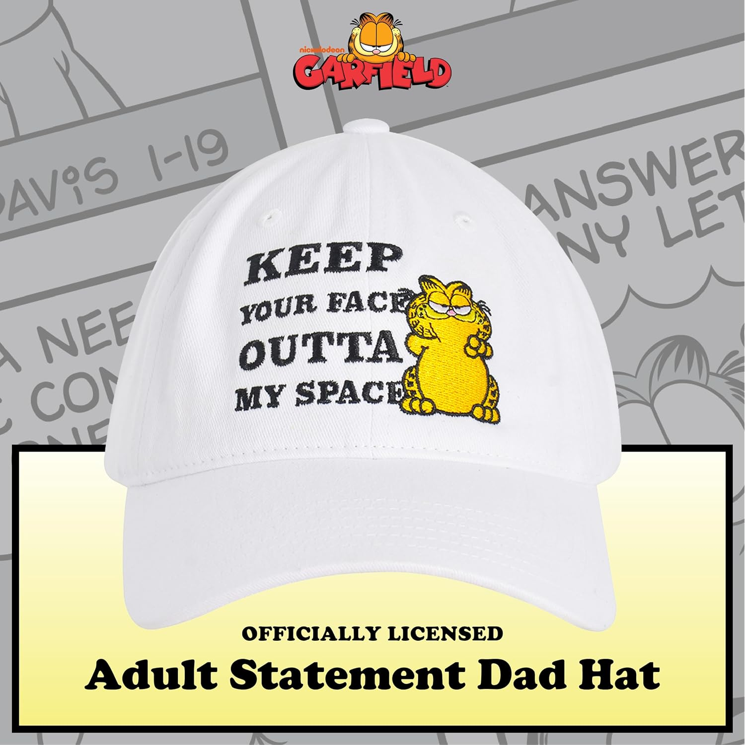 Concept One Garfield Dad Hat, Cotton Adjustable Baseball Cap with Curved Brim - White image number 6