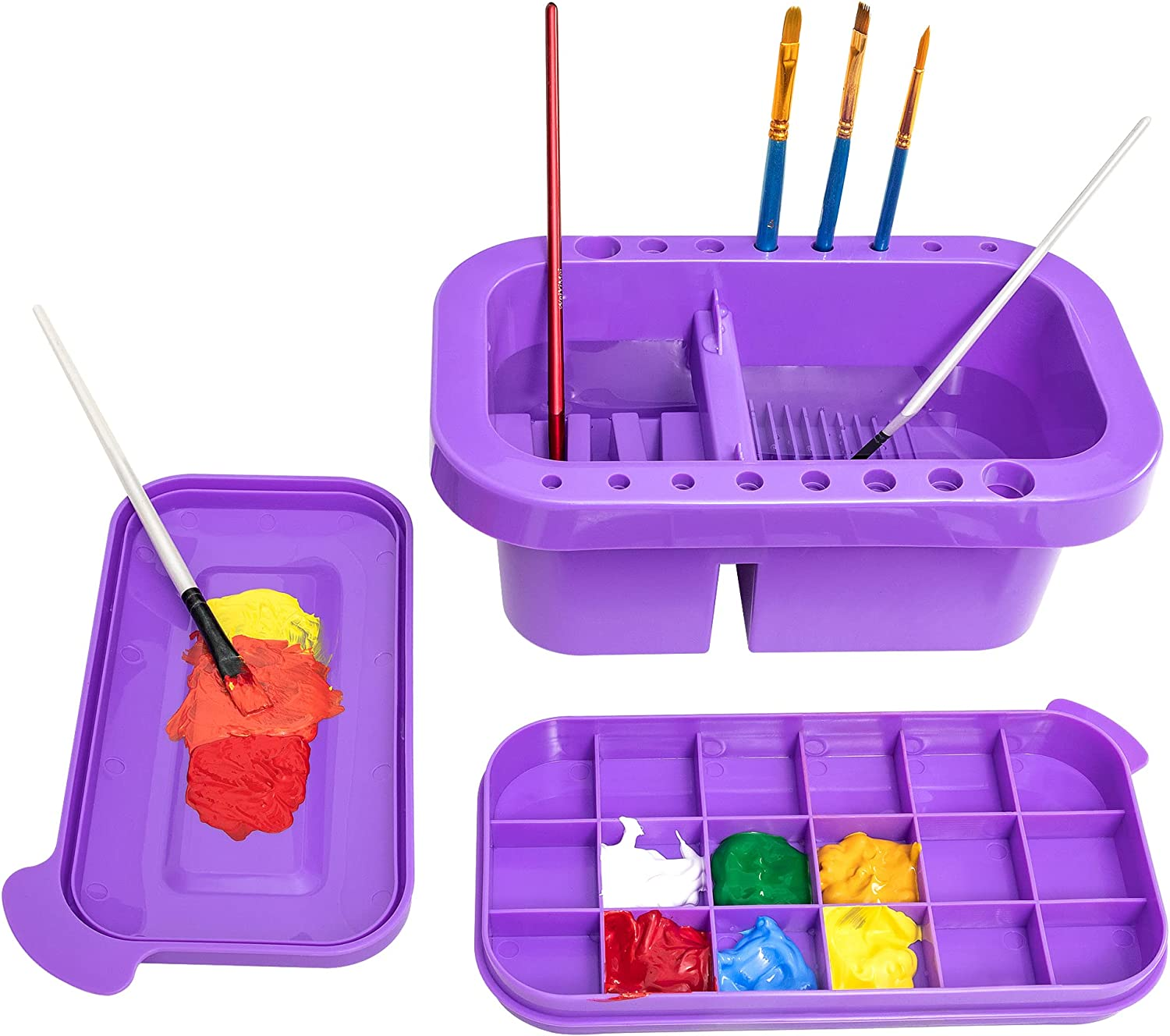 Mylifeunit Paint Brush Cleaner, Paint Brush Holder and Organizers with Palette for Acrylic, Watercolor, and Water-Based Paints (Purple) image number 3