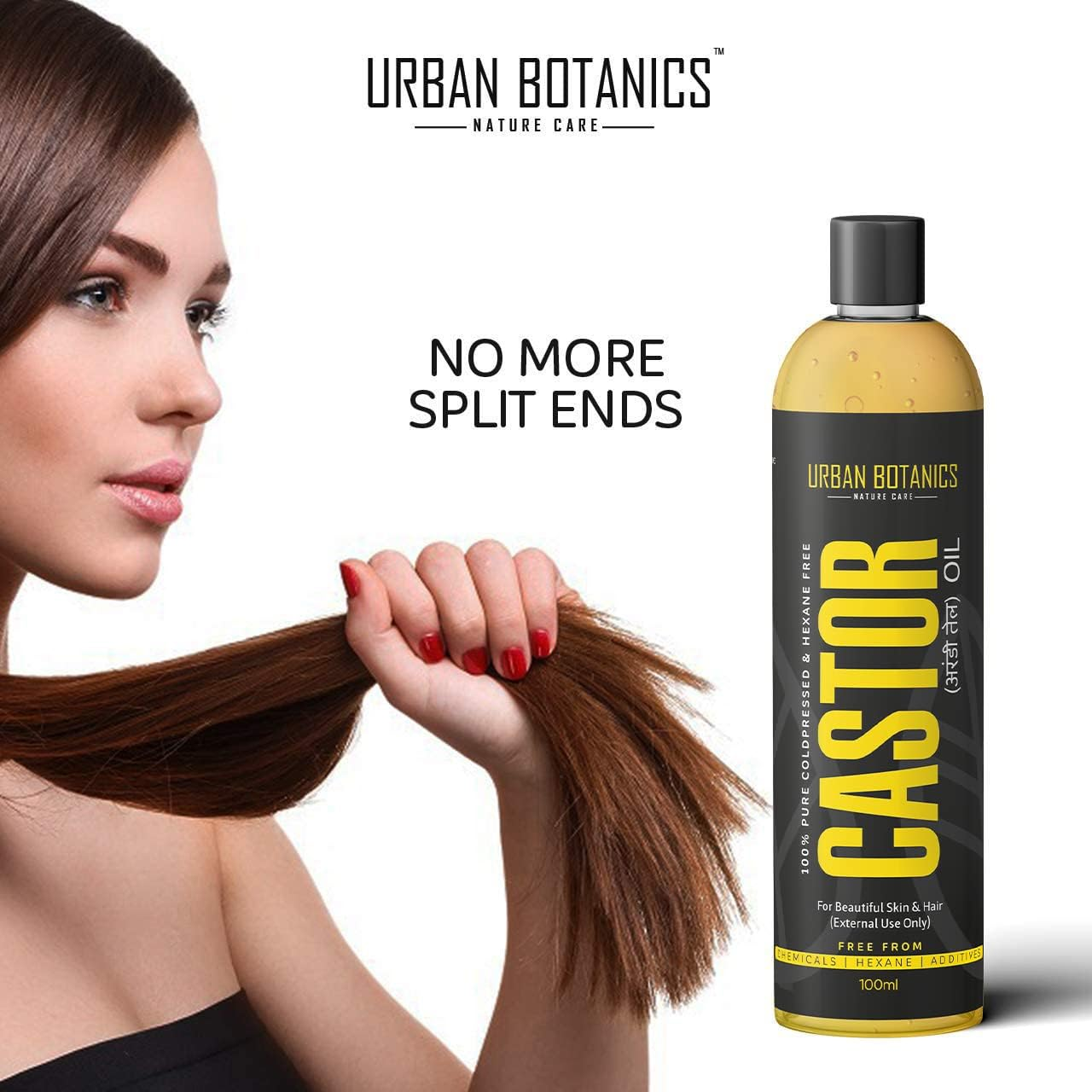 Urbanbotanics&reg; Cold Pressed Castor Oil for Hair Growth, Skin Care, Moisturising Dry Skin, Nails, Eyelash - Virgin Grade - 100Ml image number 1