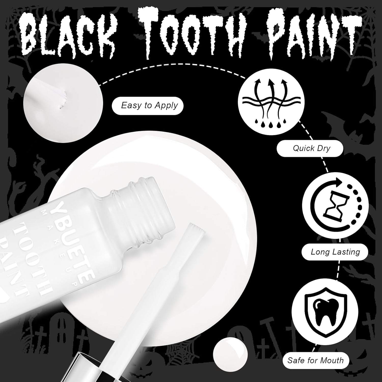 YBUETE Professional Halloween White Tooth Paint,Instant Bright White Vampire Tooth, Safe Long Lasting SFX Teeth Paint, Perfect for Cosplay, Halloween Makeup, Theater, and Special Effects image number 5