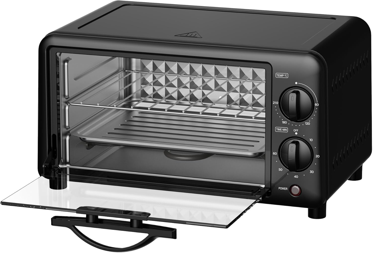 Healthy Choice 10L Pfas-Free Multi-Function Electric Oven for Baking Toasting and Roasting, 210&deg;C Adjustable Temperature, Glass Door, 60-Min Timer with Tray and Rack &ndash; Black