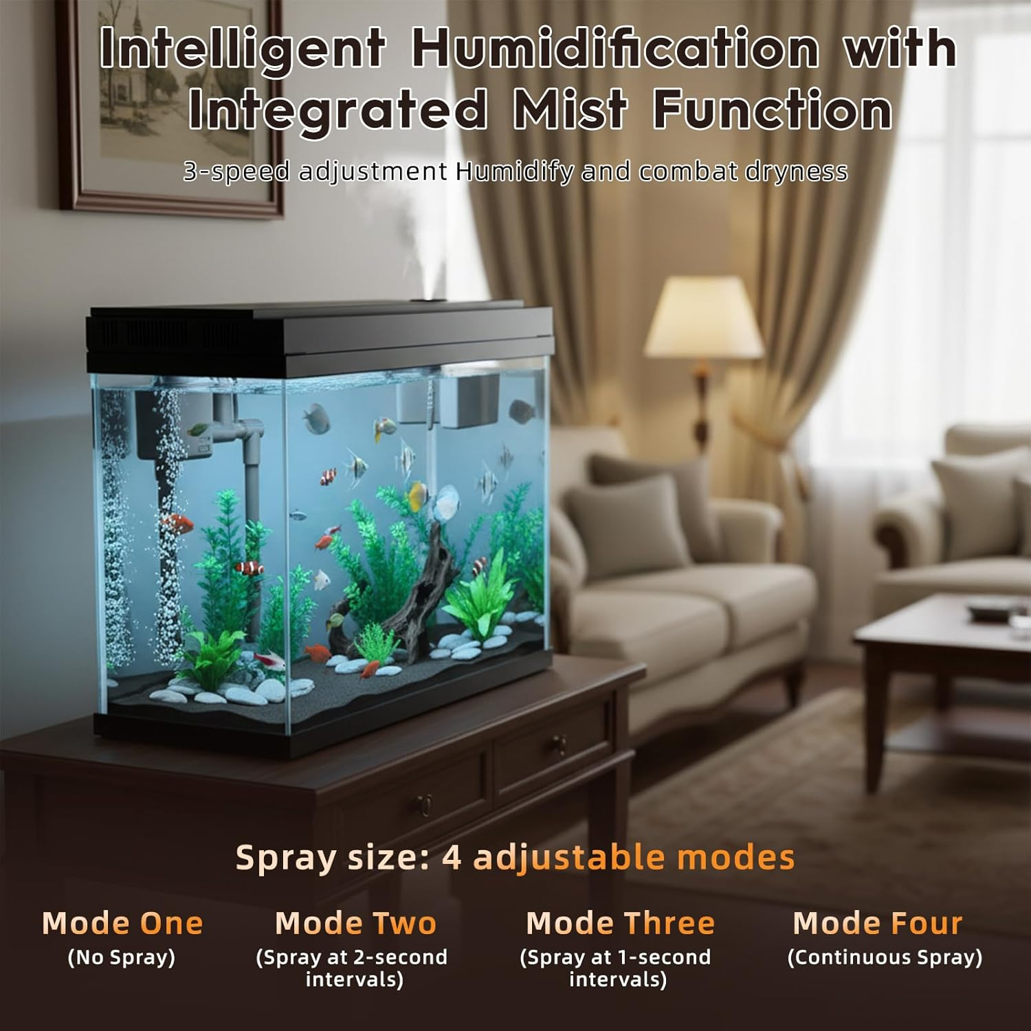 Smart Aquarium Small Aquarium Kit, 2.1 Gallon Fish Tank Kit with 7-Colour LED Light Scent Diffuser Humidifier Temperature Indicator image number 5