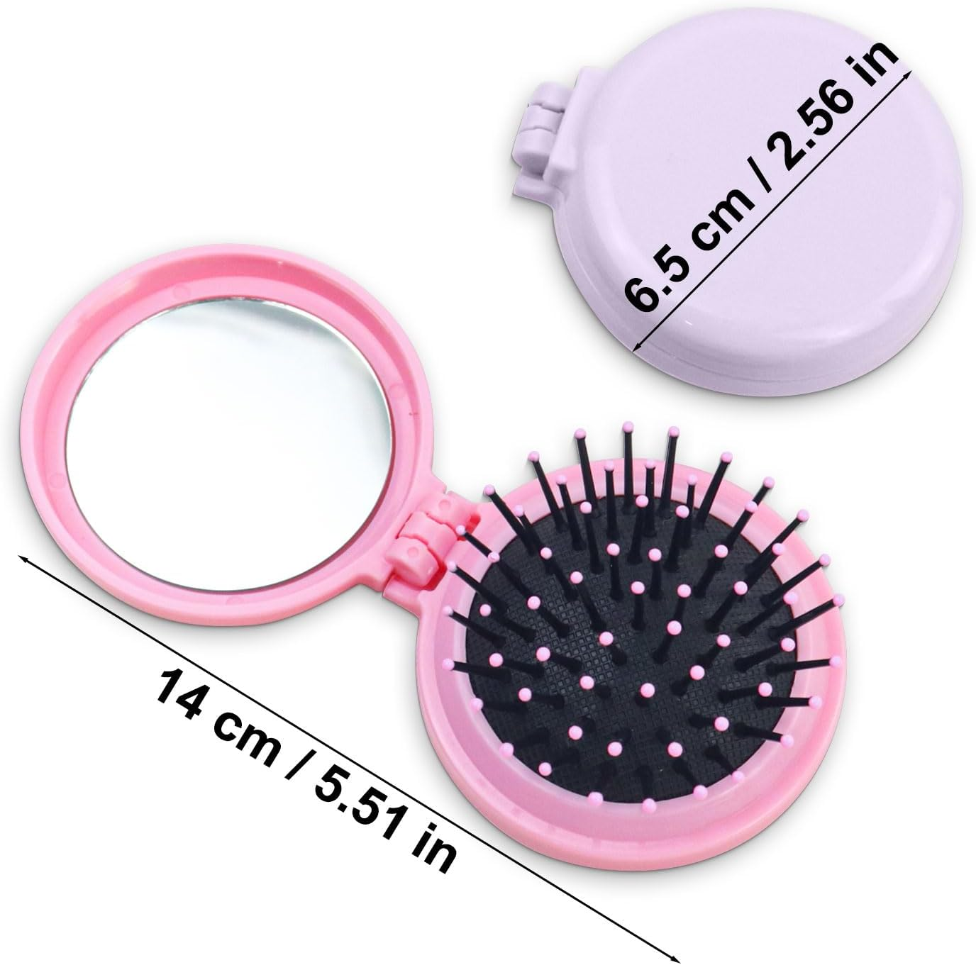 6 Colors Foldable Mirror Hairbrush, 2 in 1 Compact Pocket Mirror Comb in Bulk, with DIY Stickers, Travel Mini Hairbrush Makeup Mirror for Women Girls (6-PACK) image number 4