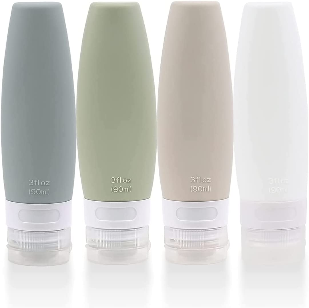 4 PCS Silicone Travel Bottles with EVA Bag - Refillable Toiletry Containers,Leak Proof Silicone Squeezable Travel Containers for Liquids,Shampoo,Lotion, Body Wash (3Oz/ 90Ml） image number 1