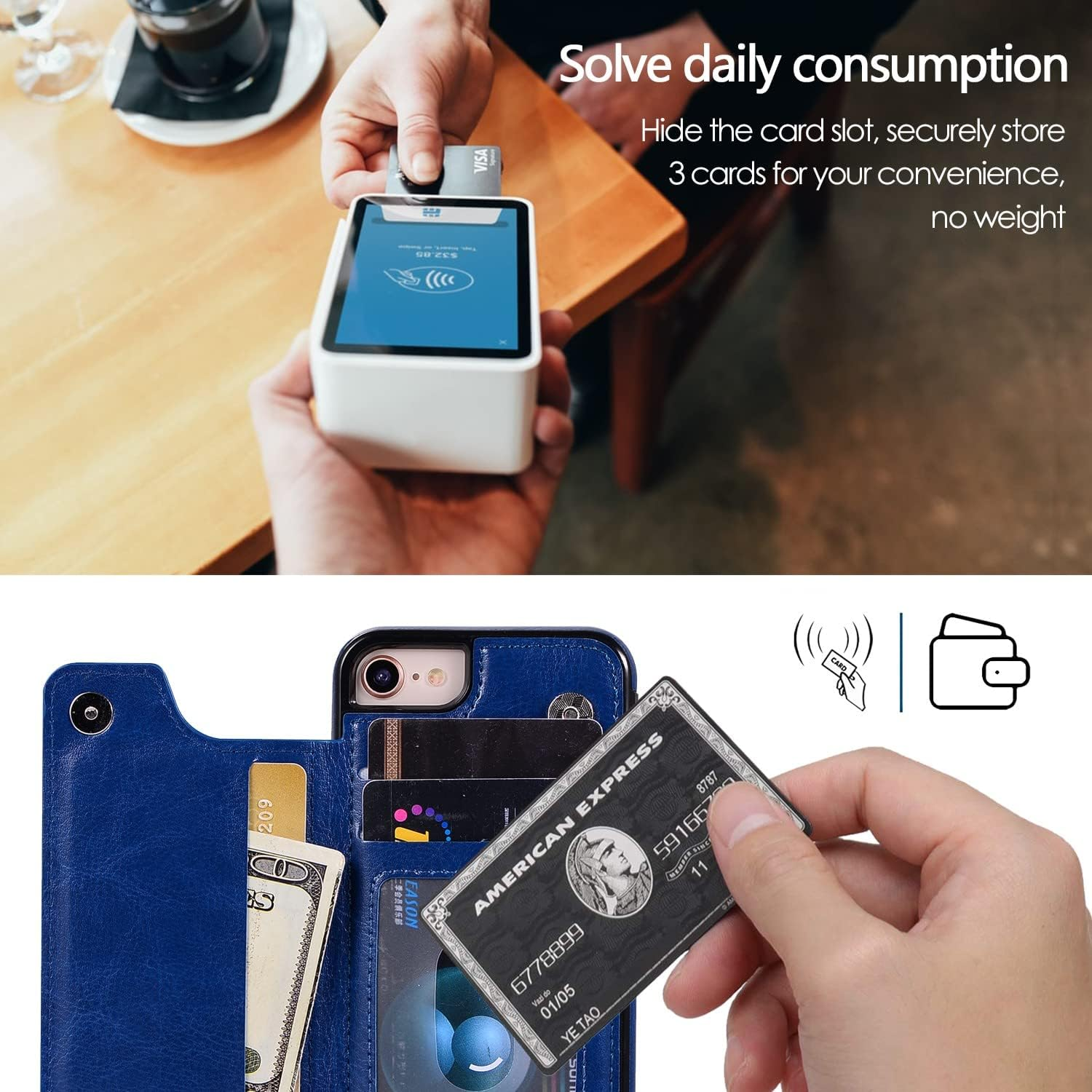 Wallet Case for Iphone 7/8,For Iphone SE 2020/SE 5G 3Rd Gen Case[Double Magnetic Clasp Durable Shockproof Cover] with Card Holders PU Leather Kickstand Card Slots-Blue image number 5