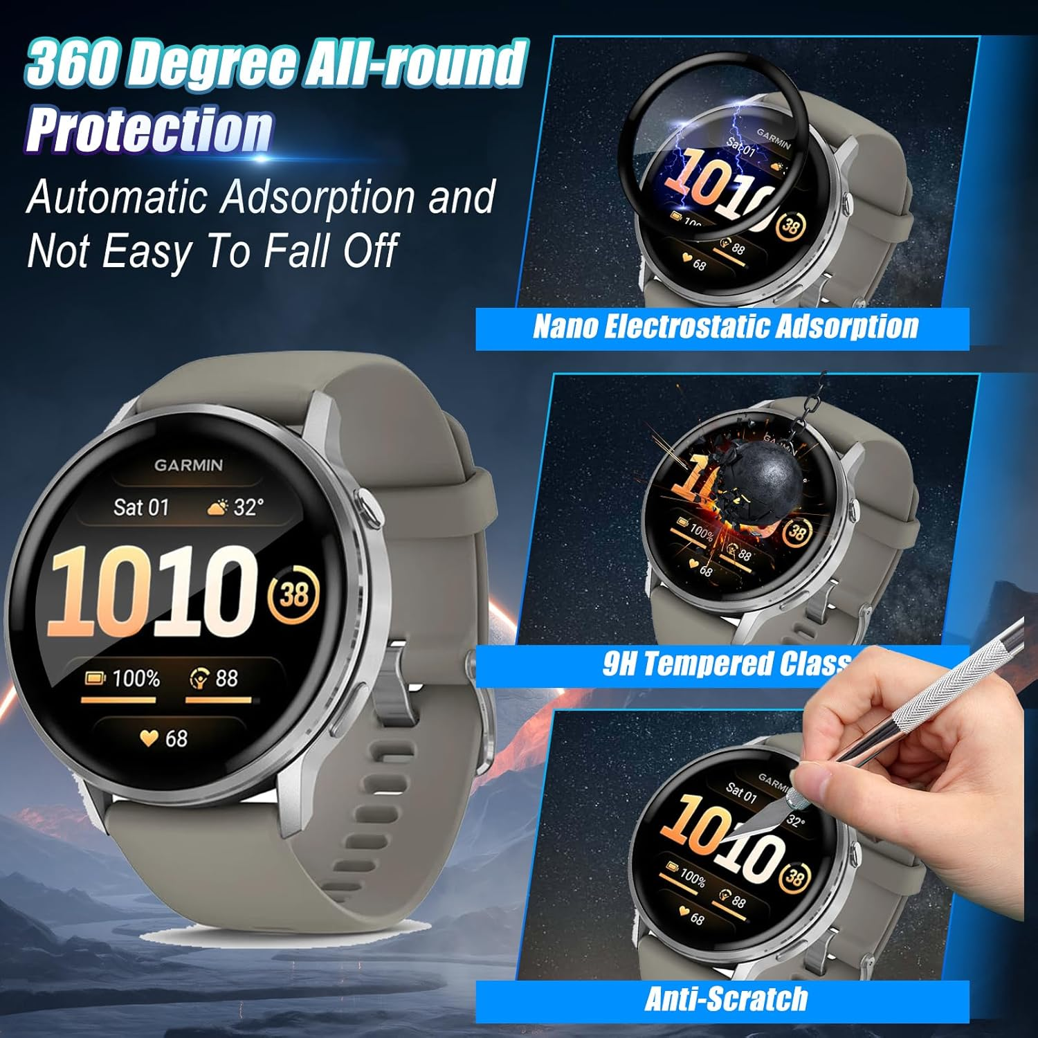 Wookfiss Screen Protector for Garmin Venu 4 45 Mm for Tempered Glass, [Pack of 3] HD Composite Ultra Thin Screen Protector, 3D Full Coverage [Anti-Scratch] [Bubble-Free] Tempered Glass Screen