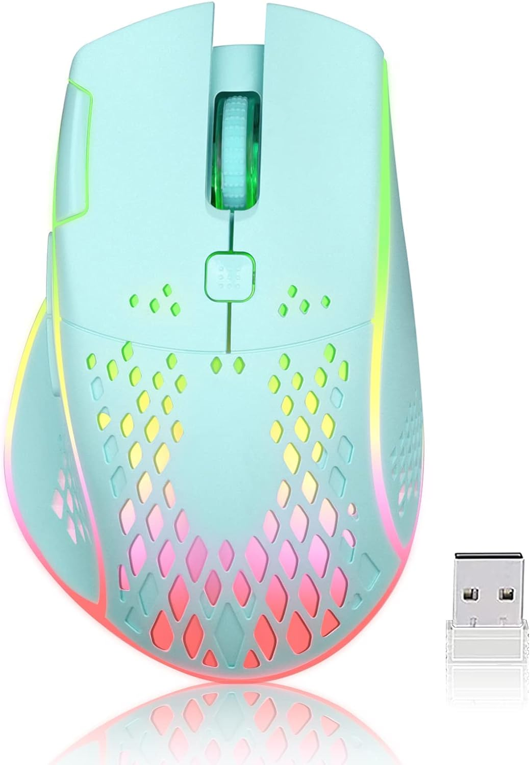 VEGCOO Gaming Mouse, Wireless Mouse Rechargeable Honeycomb Wireless Gaming Mouse with RGB Light/Usb Receiver/Usb Cable/Adjustable DPI, Optical Gaming Mice Mouse for Laptop PC Computer(Pink)