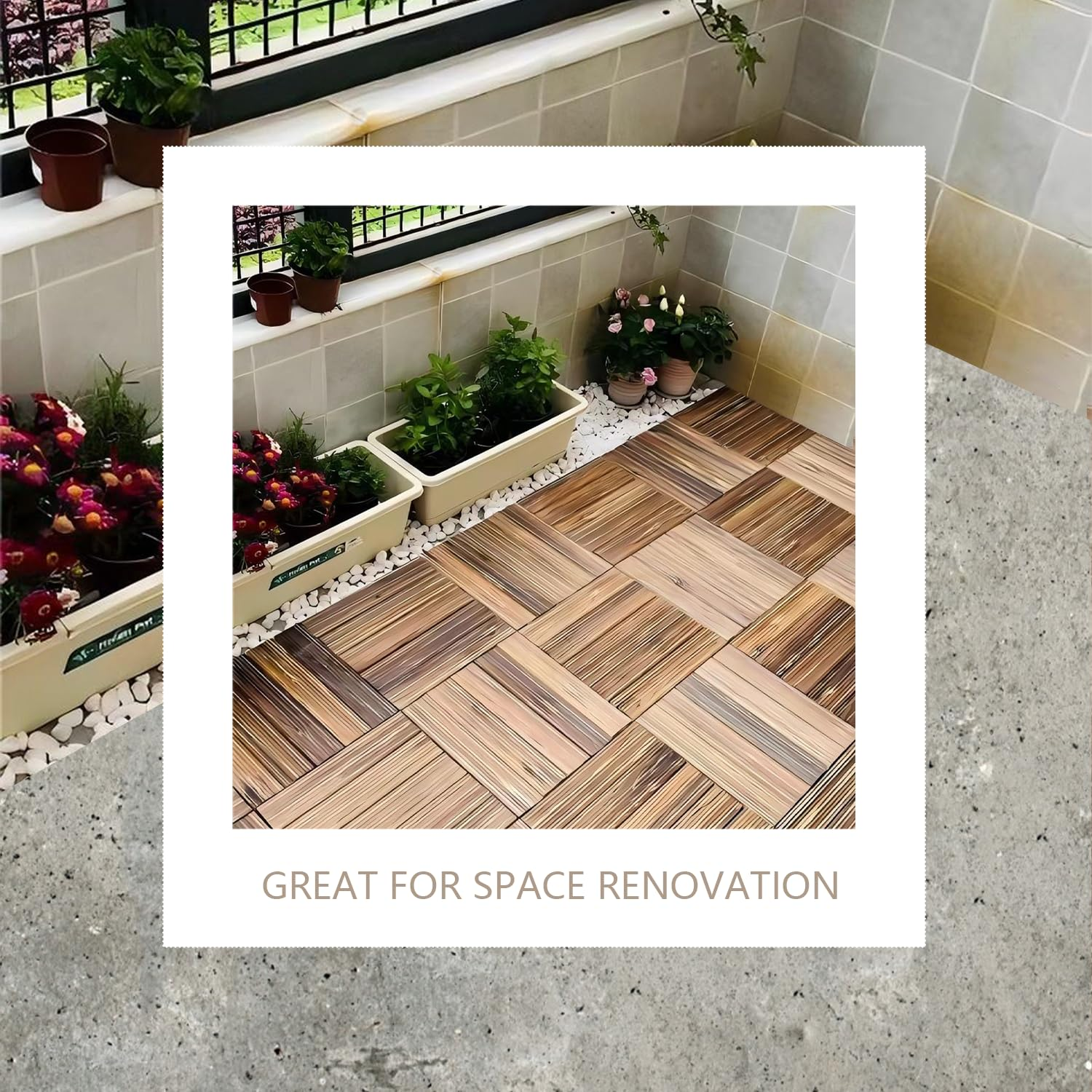 10PCS Interlocking Deck Tiles 29.5Cm X 29.5Cm, Flooring Tiles for Both Indoor and Outdoor, Pine Wood Floor Tiles, Patio Tiles for Balcony Flooring image number 3
