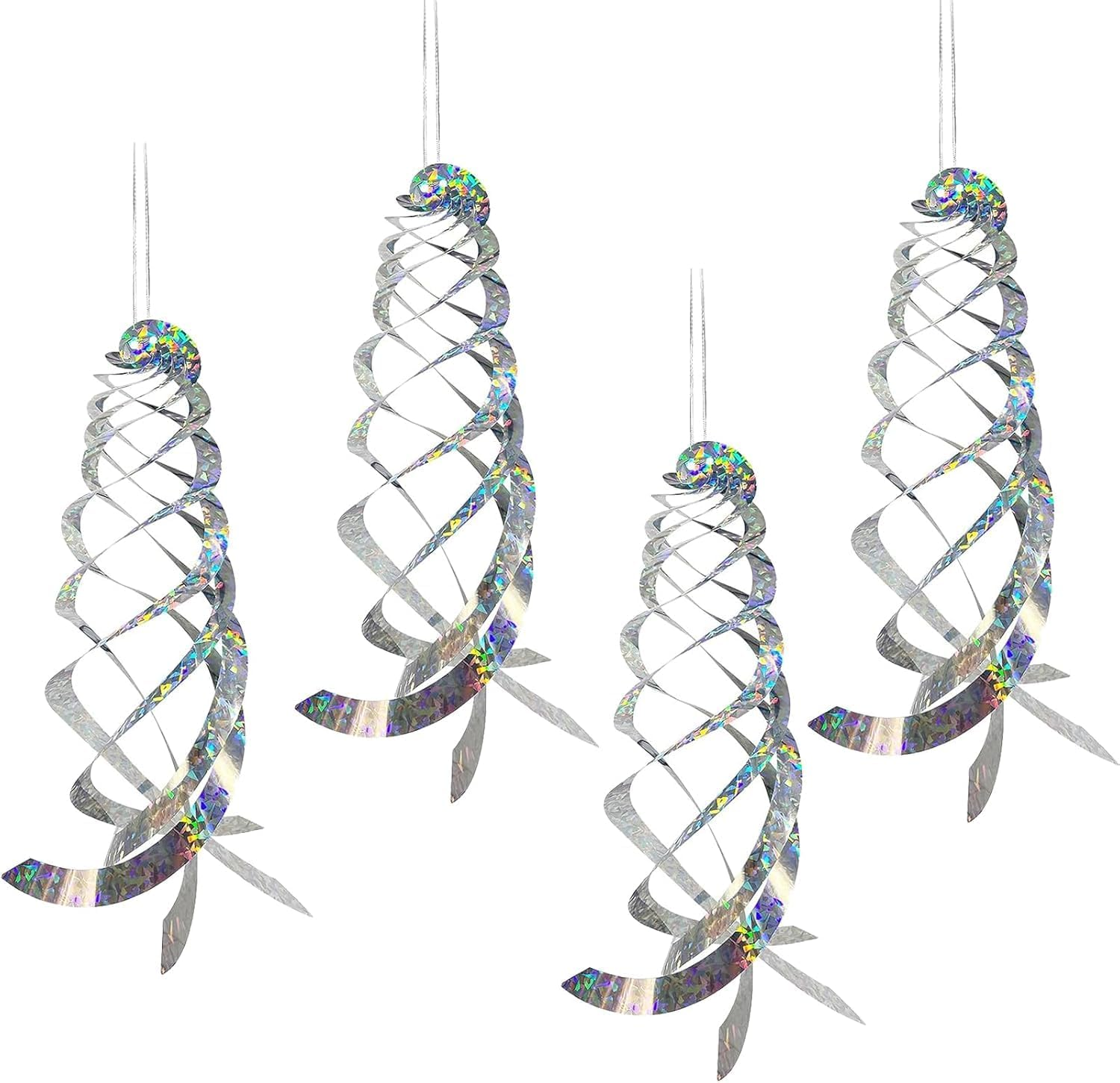 Limcryspp 4Pieces of Anti-Bird Spiral Reflector, Anti-Bird Spiral Reflector Scare Tool, Hanging Reflection to Scare Pigeons and Other Small Birds Anti-Bird Device (4, Silver)