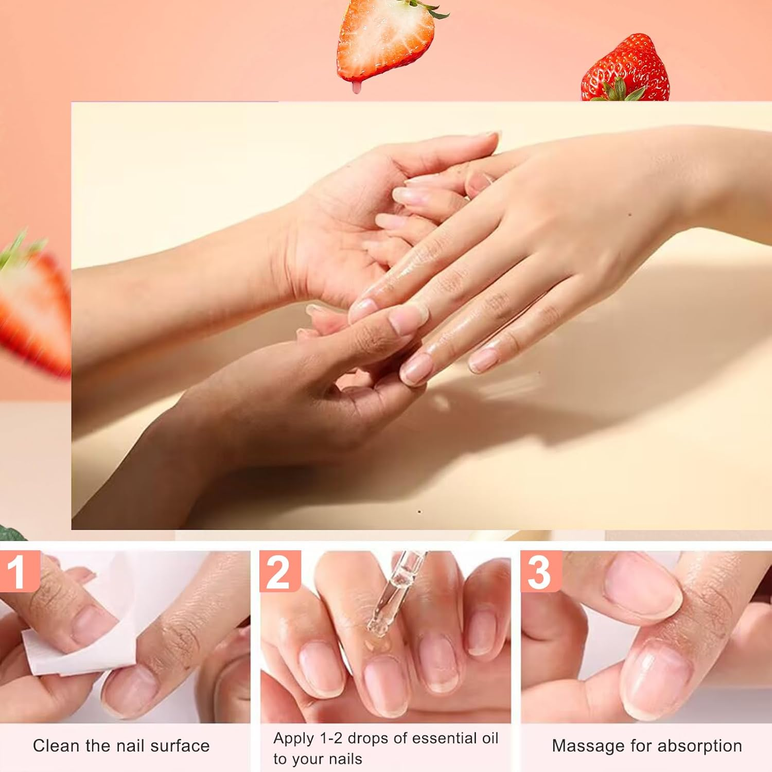 Cuticle Oil Scented Moisturizing Nail Oil, Organic Rosehip Cuticle Remover Liquid, Ultra Nourishing Nail Care, Infused with Real Flowers for Nails & Nail Oil Cuticle, 0.5 Fl. Oz (15Ml, Strawberry) image number 3