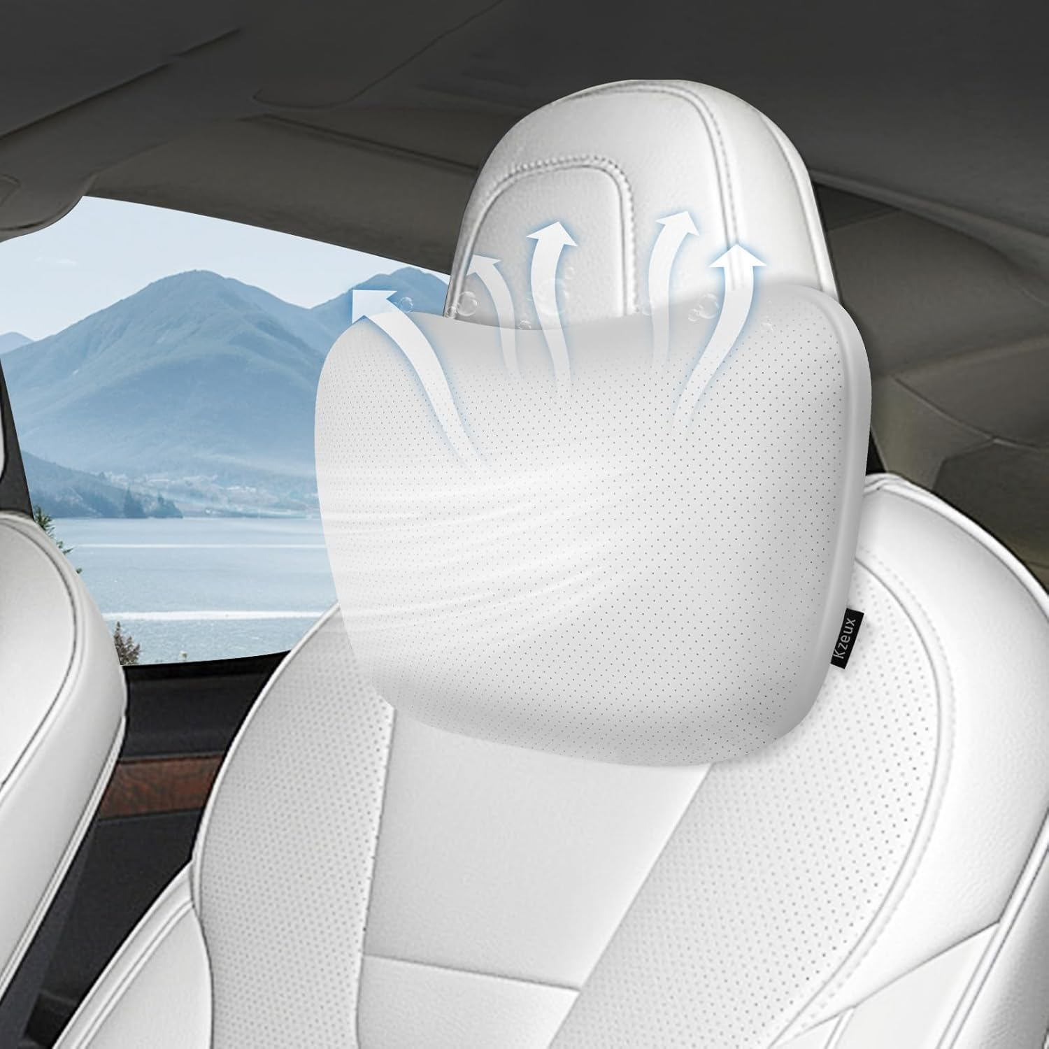 Kzeux Upgraded Car Seat Neck Pillow - Adjustable Height Headrest Cushion - for Tesla Models 3/Y/S/X High Elastic Pearl Cotton Interior and Ventilated Nappa Leather - Neck Pain Relief (1 Pack White) image number 5