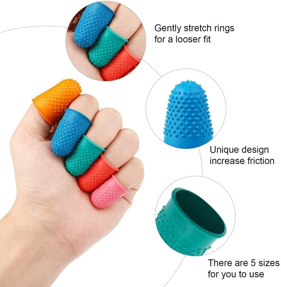 Rubber Fingers Tip Pads Grips,5Pcs Silicone Thumb Fingertip Protector Covers Guard Pads Thimble Grips,Rubber Finger Thimbles Finger Protector Finger Pads Grips,Rubber Finger Tips Guard Finger Thimble image number 5
